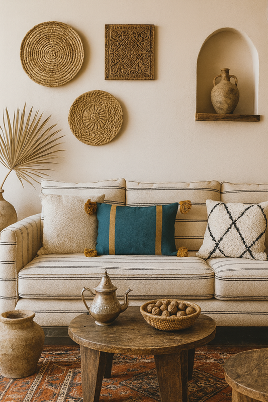Moroccan Blue & Gold Wool Tassel Pillowcase 2' x 1.29'