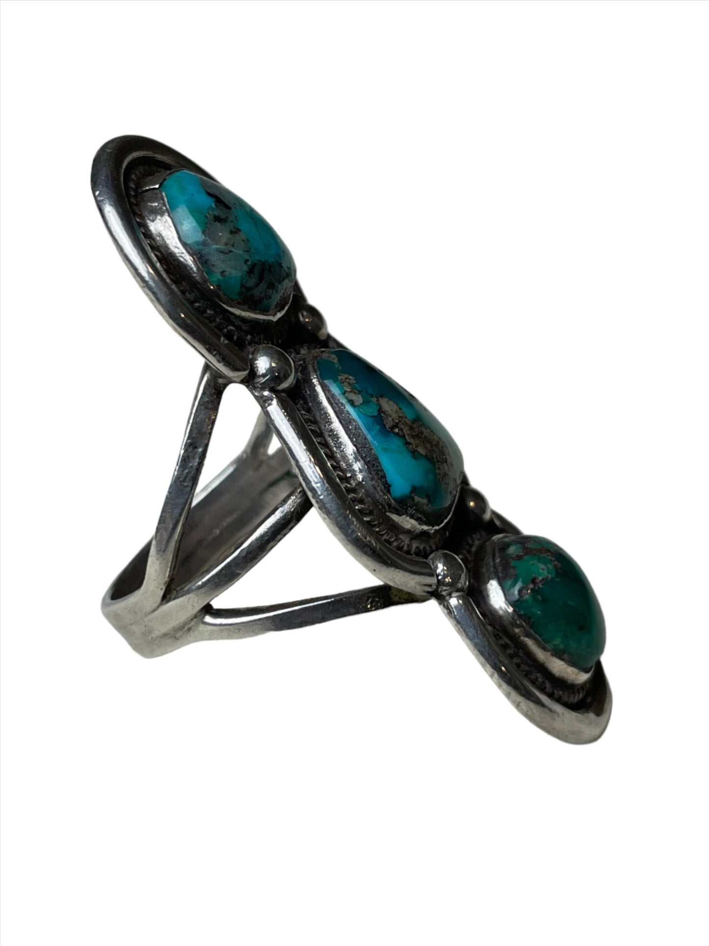 Vintage Bisbee Turquoise Stacked Totem Ring Sz 11