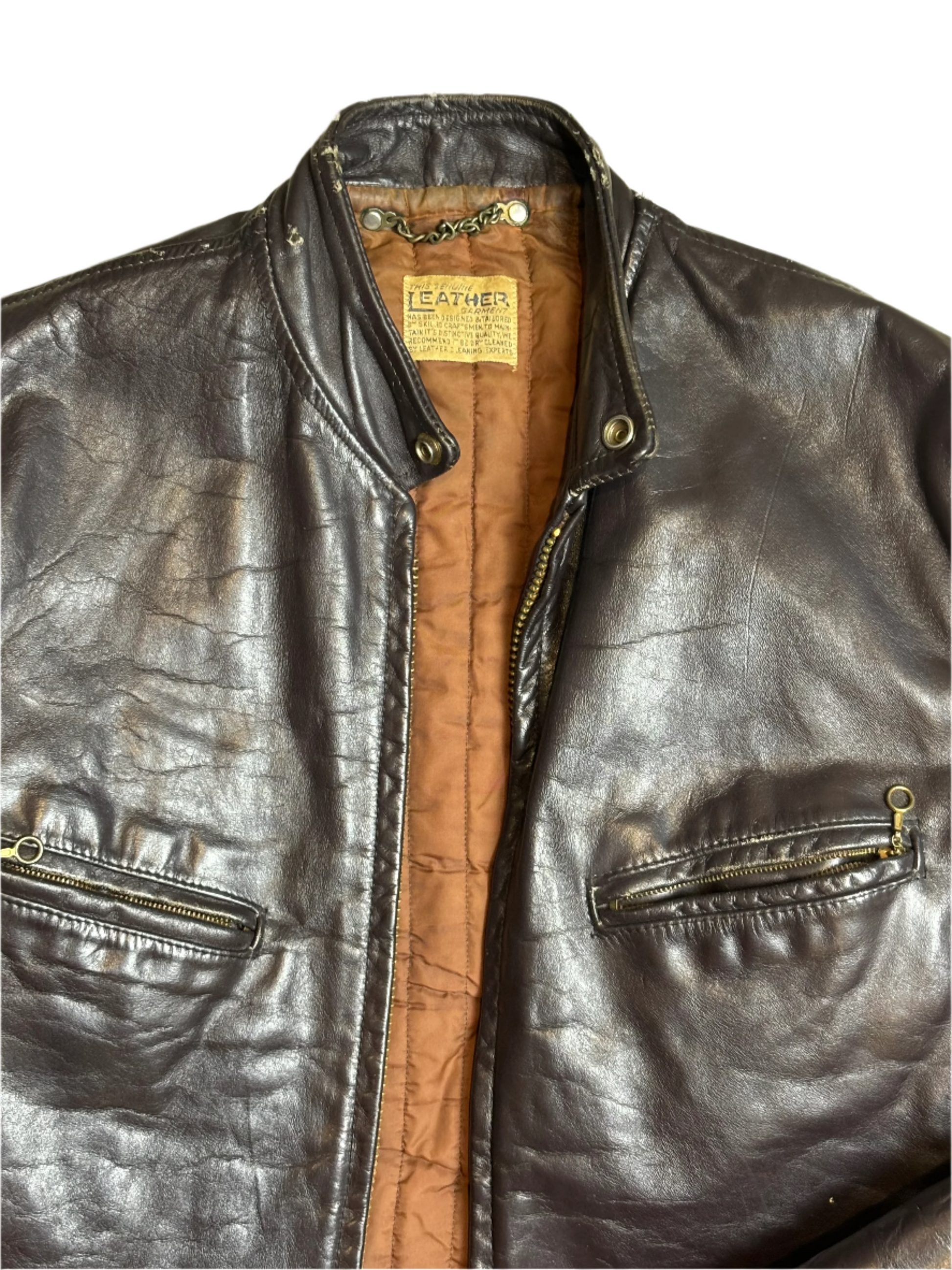 '60s Vintage Choc Brwn Leather Cafe Jkt - LRG