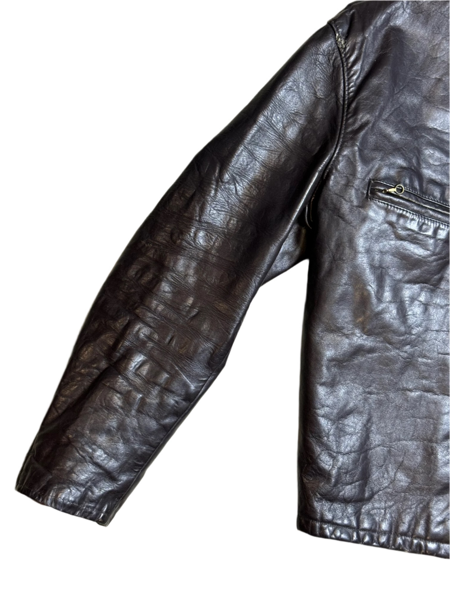 '60s Vintage Choc Brwn Leather Cafe Jkt - LRG