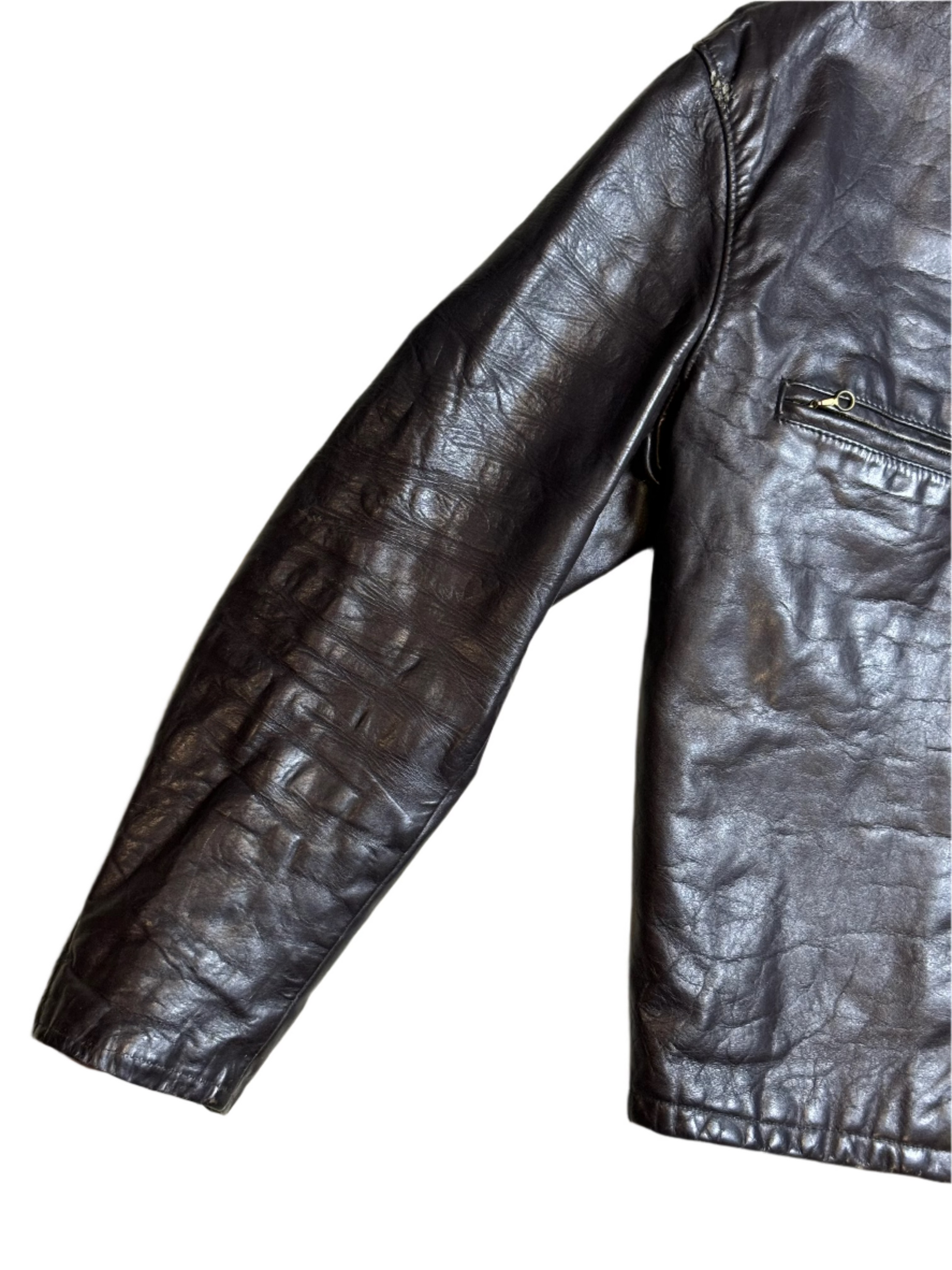 '60s Vintage Choc Brwn Leather Cafe Jkt - LRG