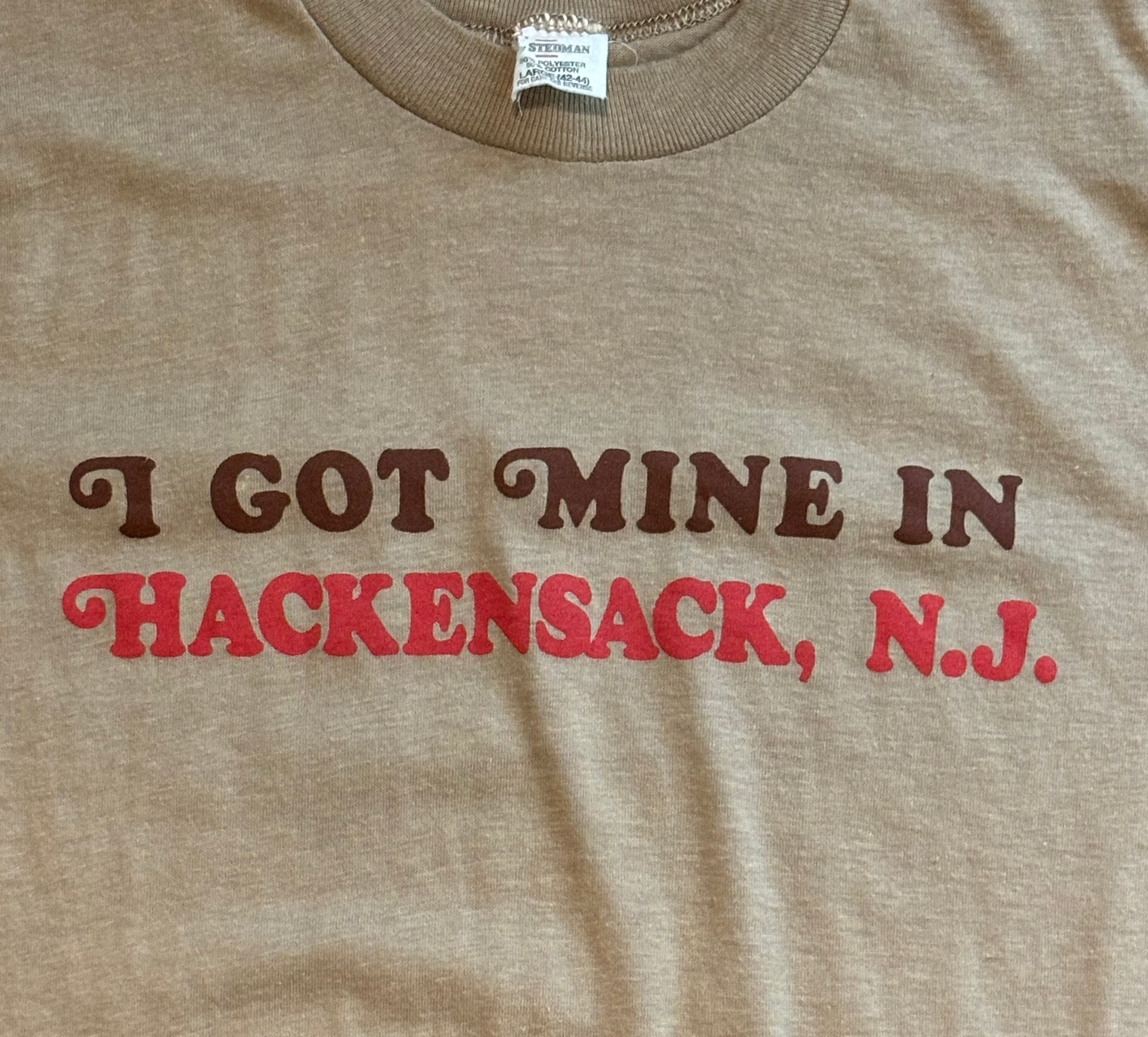 '80s Vintage "I Got Mine In Hackensack NJ" Novelty Brn T-shirt - LRG