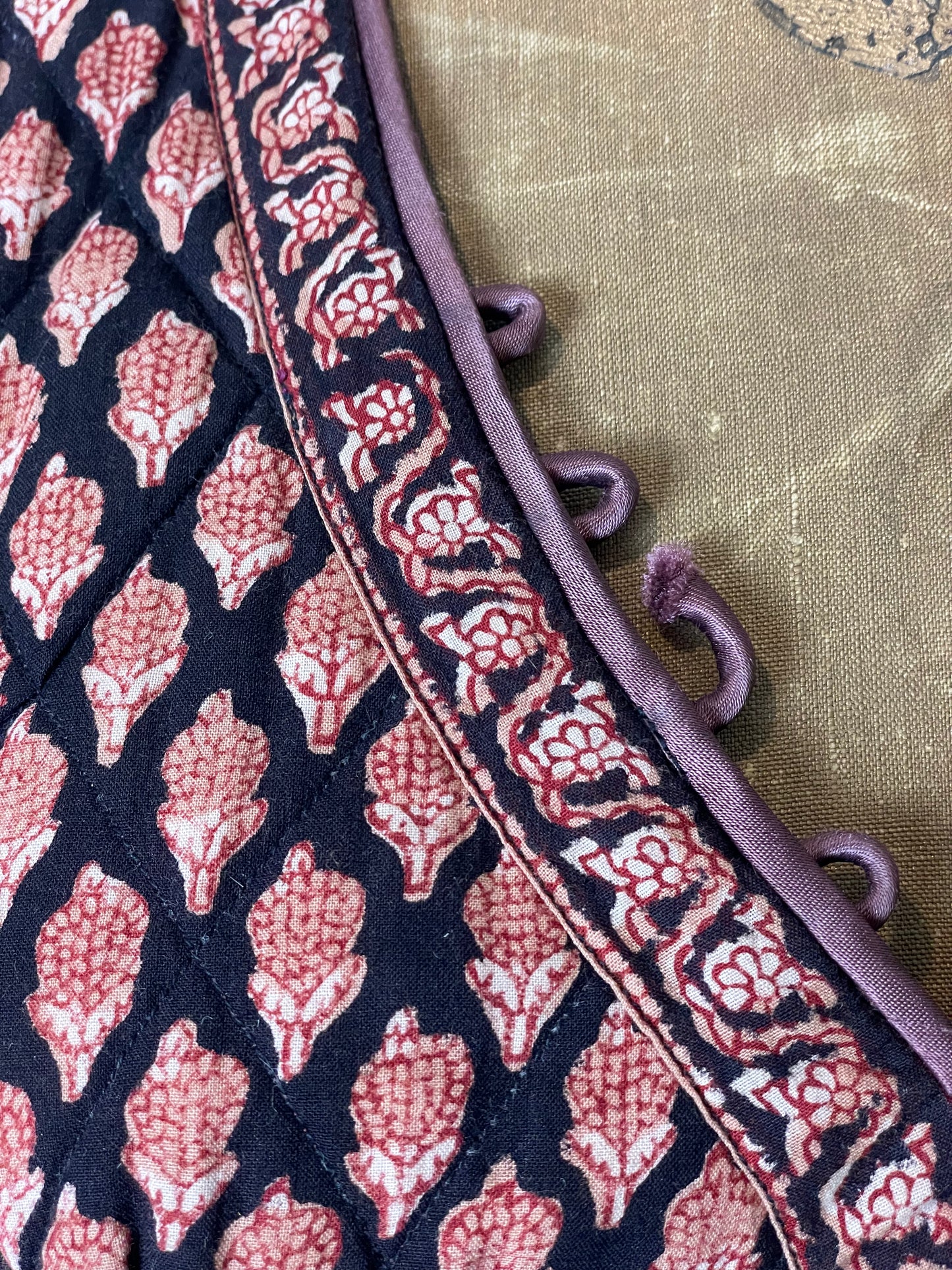 Vtg Anorai Indian Block Print Burgundy Midi Dress - XS