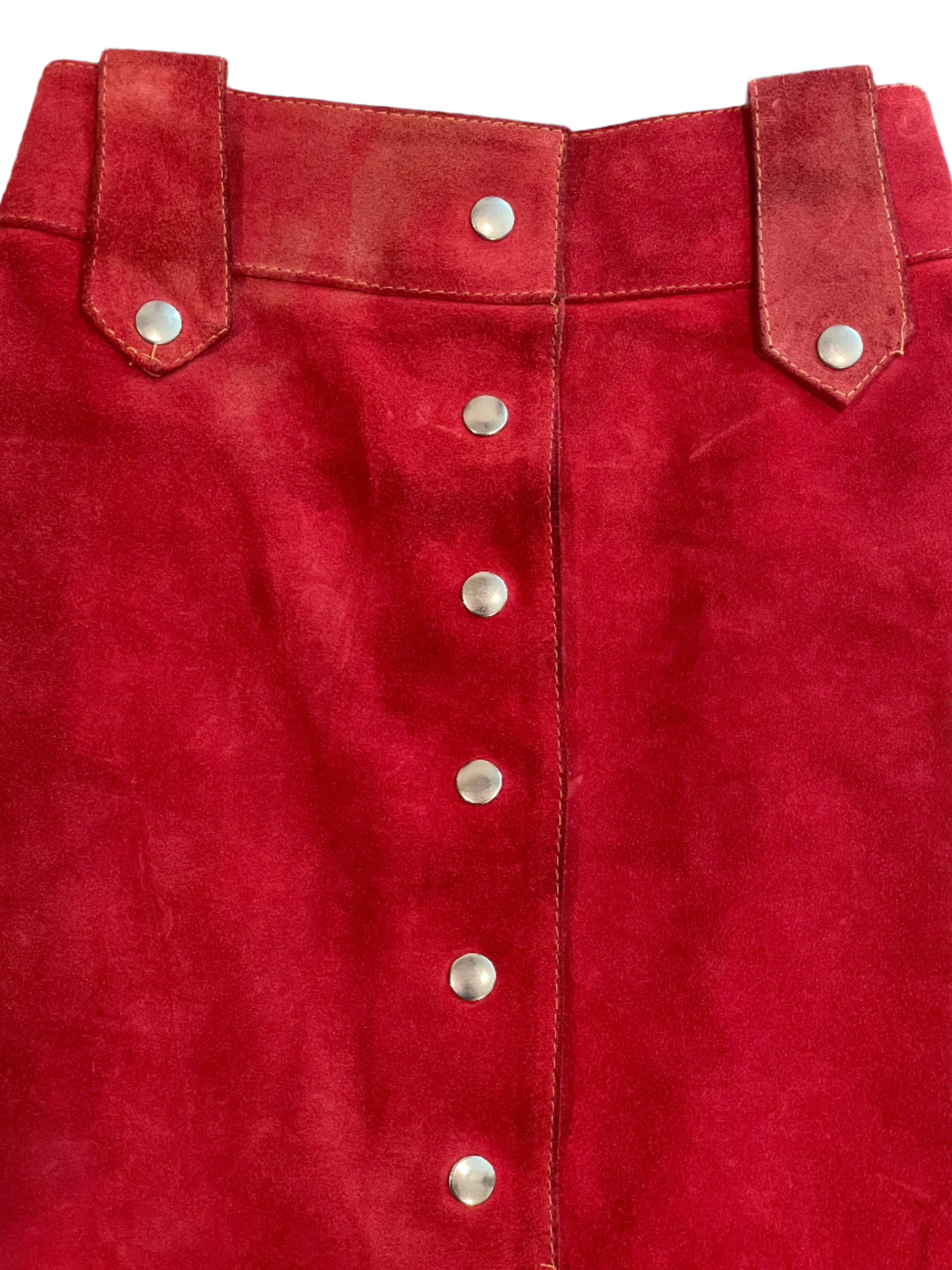 1960s Vintage Red Suede A-Line Midi Skirt 24"