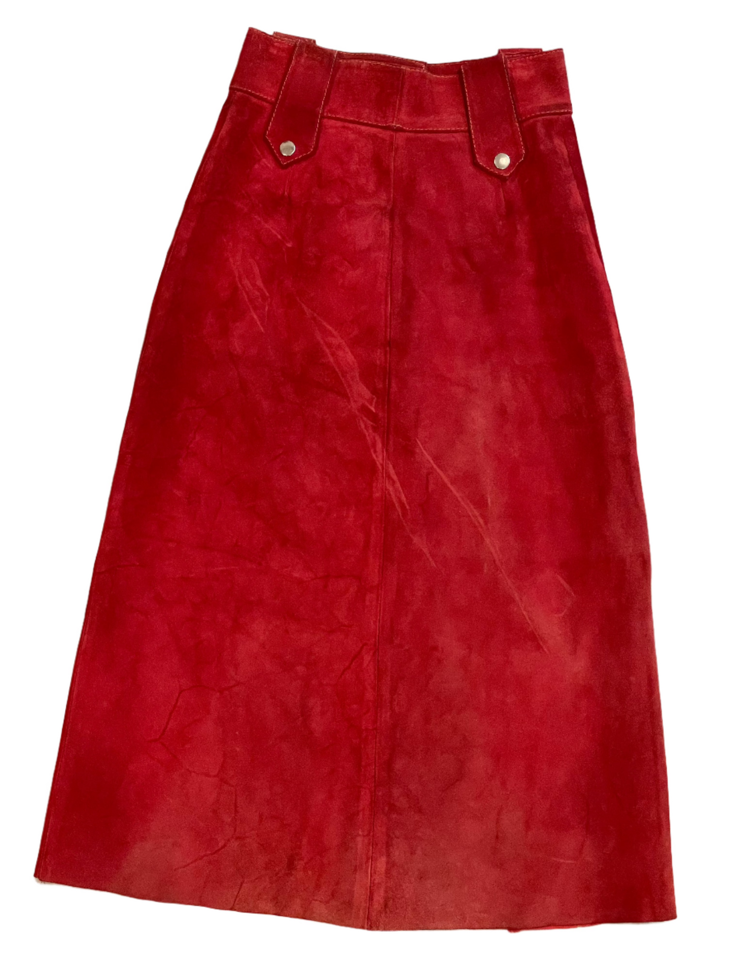 1960s Vintage Red Suede A-Line Midi Skirt 24"