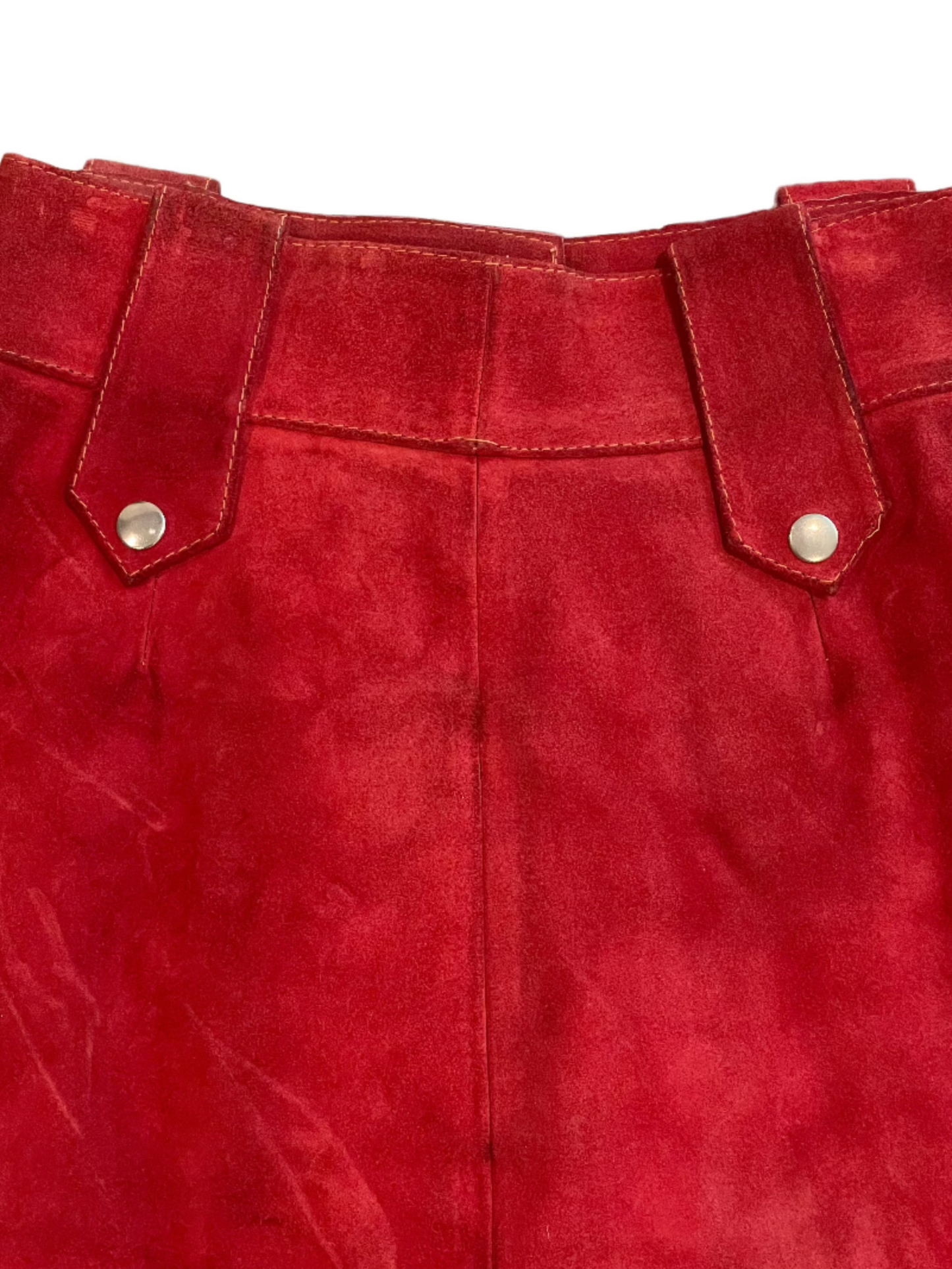 1960s Vintage Red Suede A-Line Midi Skirt 24"