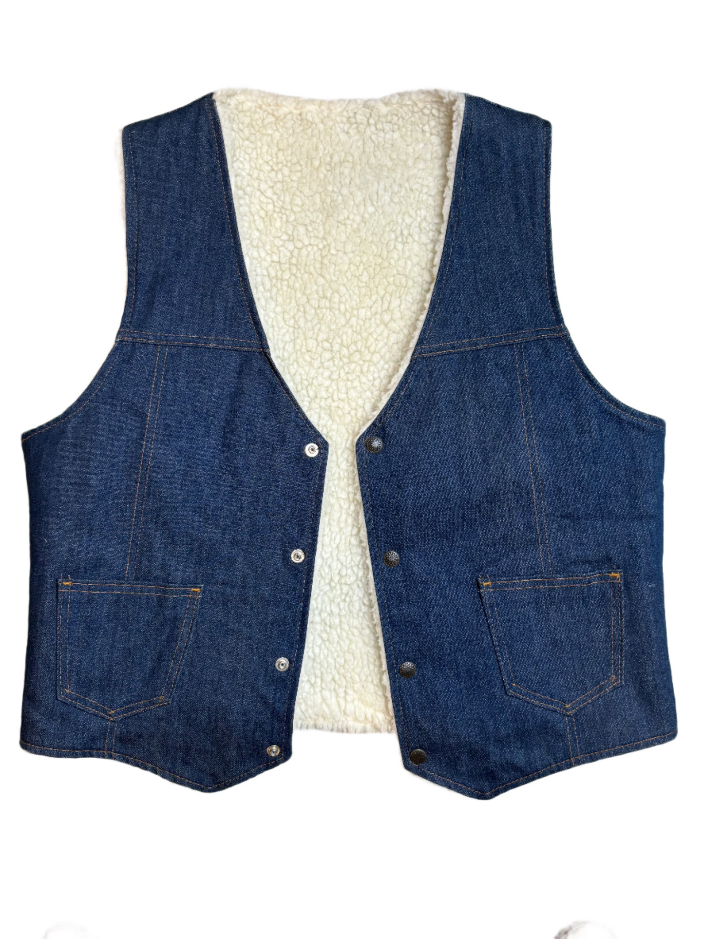 '70s/80s Vintage Drk Denim Sherpa Snap-Button Vest - XL