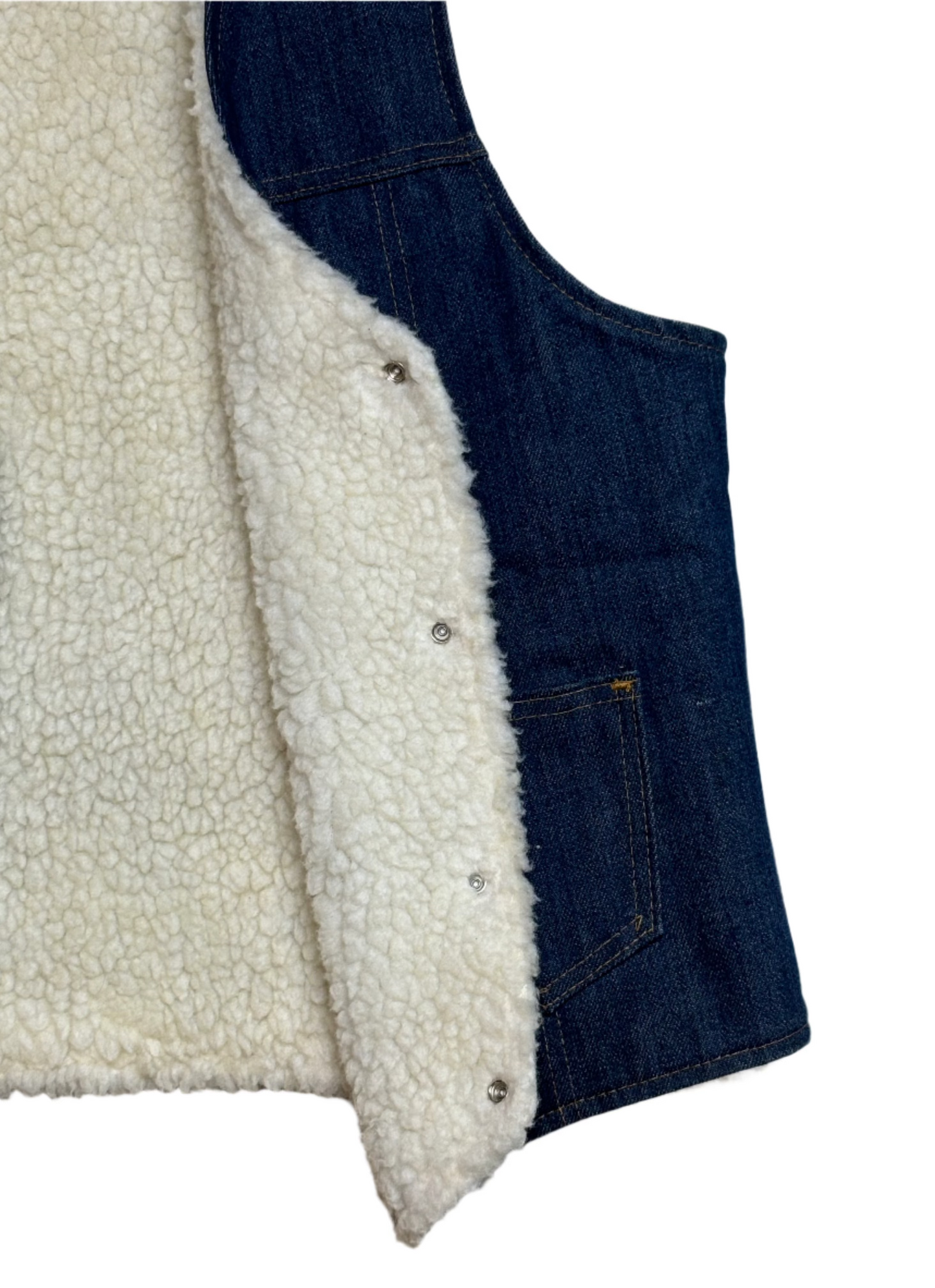 '70s/80s Vintage Drk Denim Sherpa Snap-Button Vest - XL