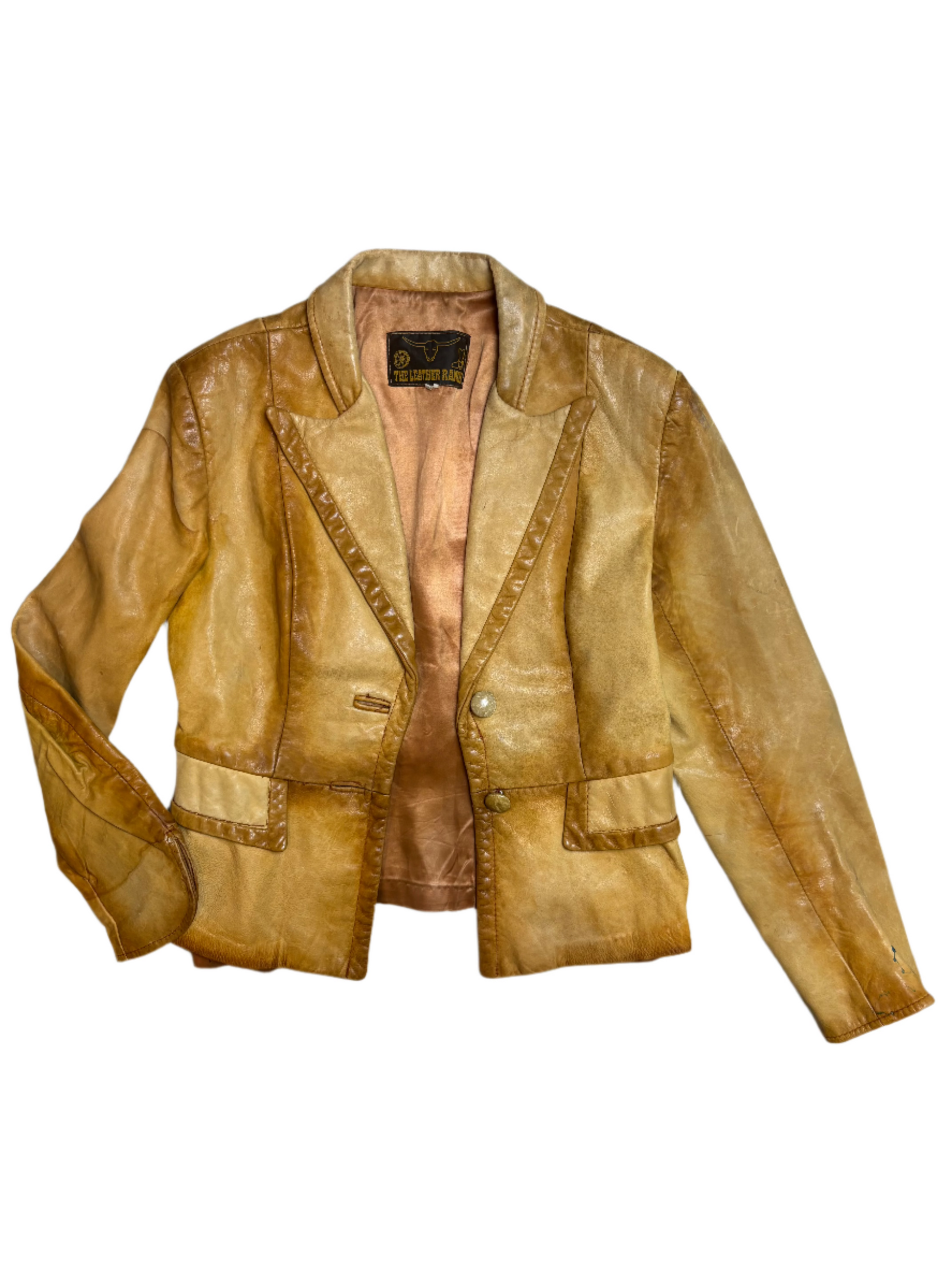 '70s Vintage Leather Ranch Tan Ombre Leather Blazer - MED