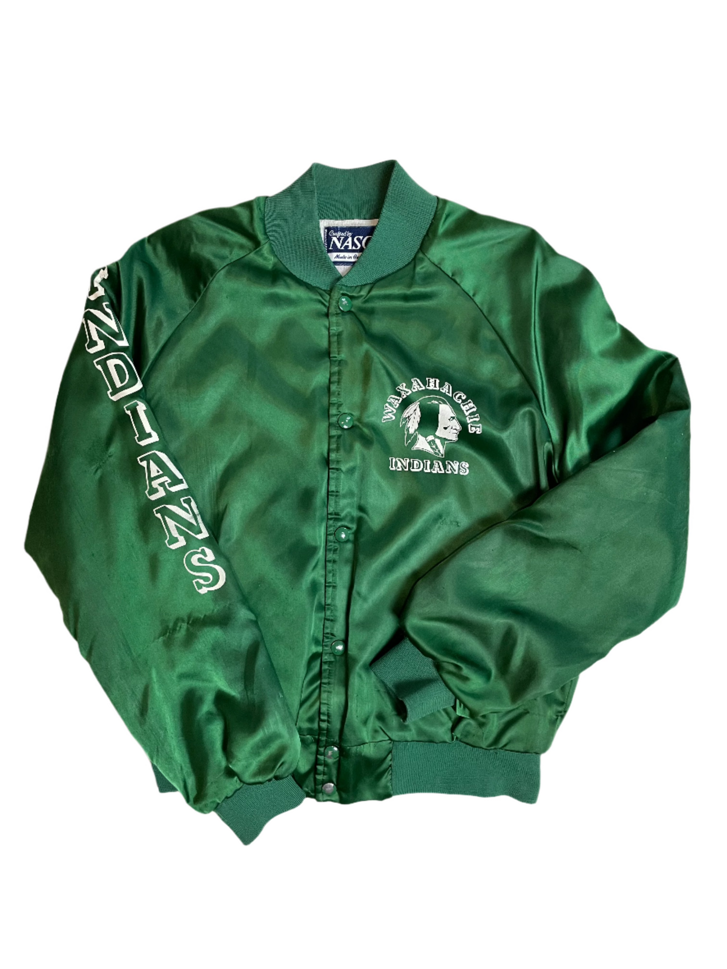 Vintage Green "Waxahachie Indians" Satin Bomber Jacket - LRG