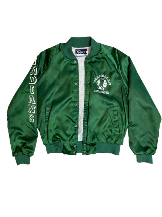 Vintage Green "Waxahachie Indians" Satin Bomber Jacket - LRG