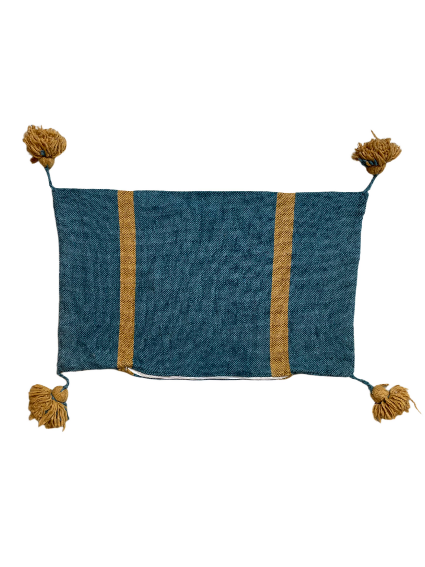 Moroccan Blue & Gold Wool Tassel Pillowcase 2' x 1.29'
