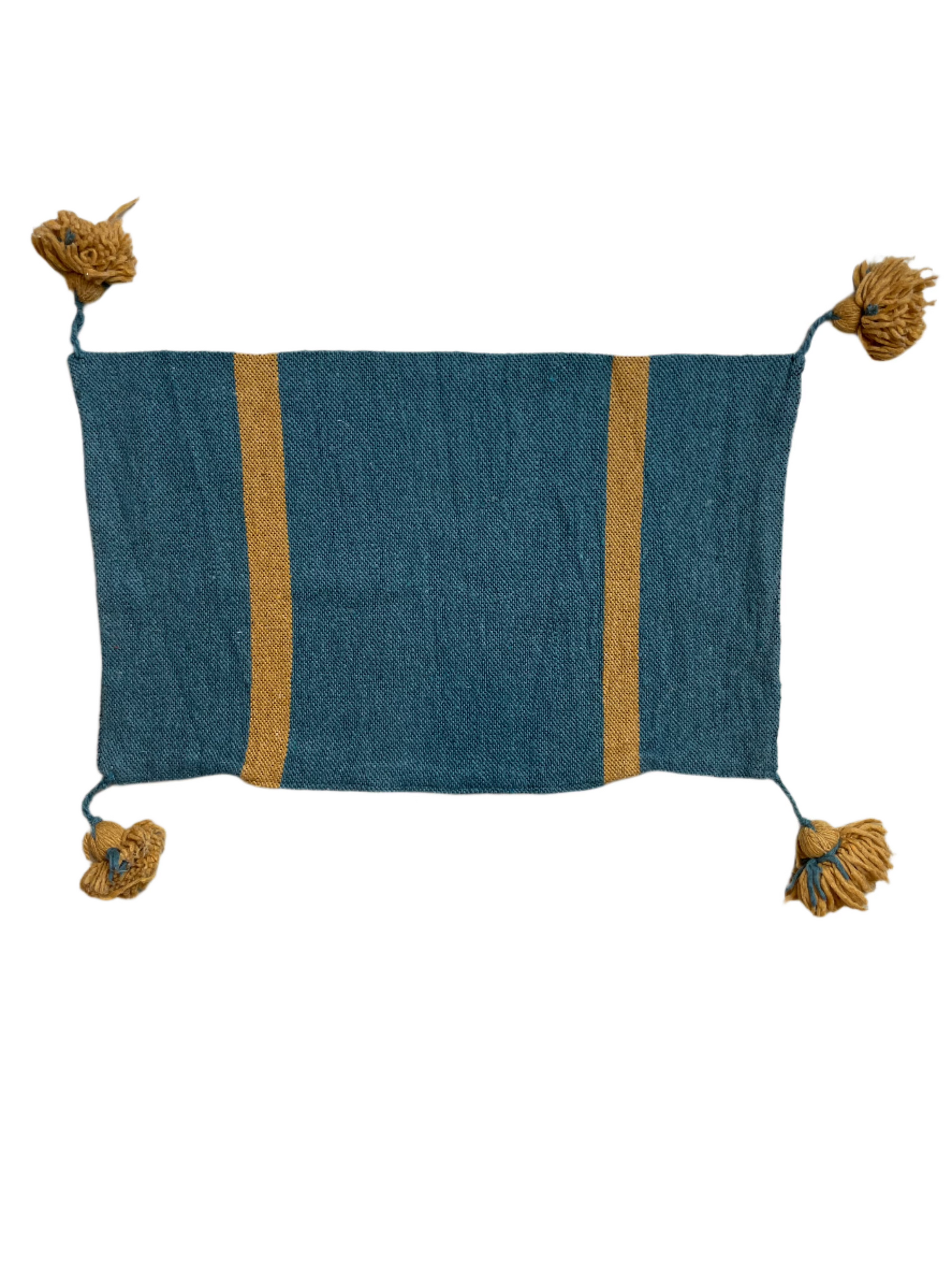 Moroccan Blue & Gold Wool Tassel Pillowcase 2' x 1.29'