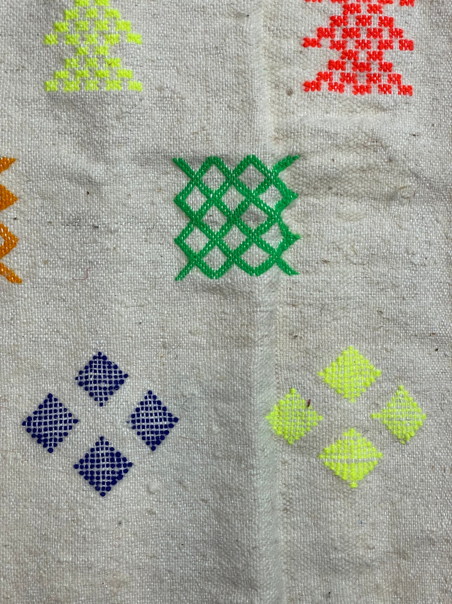 Moroccan Beige Wool Pillowcase w/Neon Colored Accents 1.71' x 1.75'