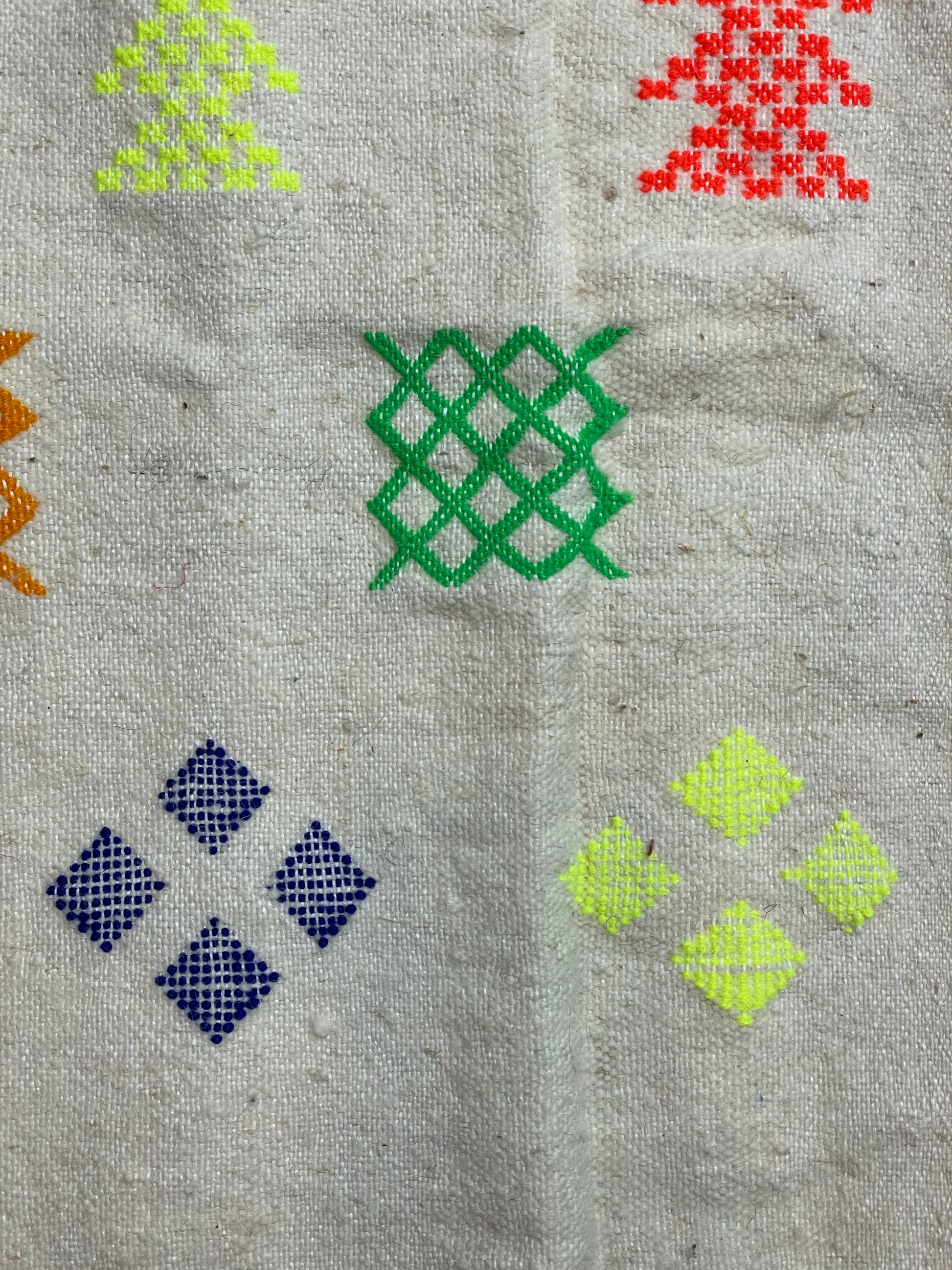 Moroccan Beige Wool Pillowcase w/Neon Colored Accents 1.71' x 1.75'