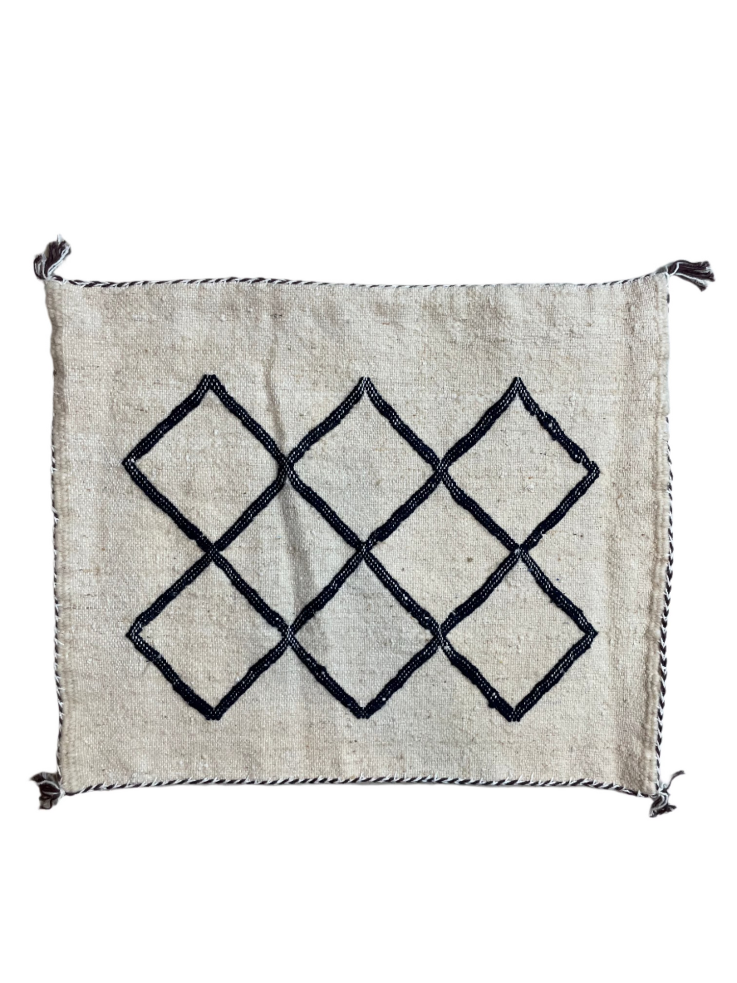 Moroccan Beige Wool Pillowcase w/Black Diamond Accents