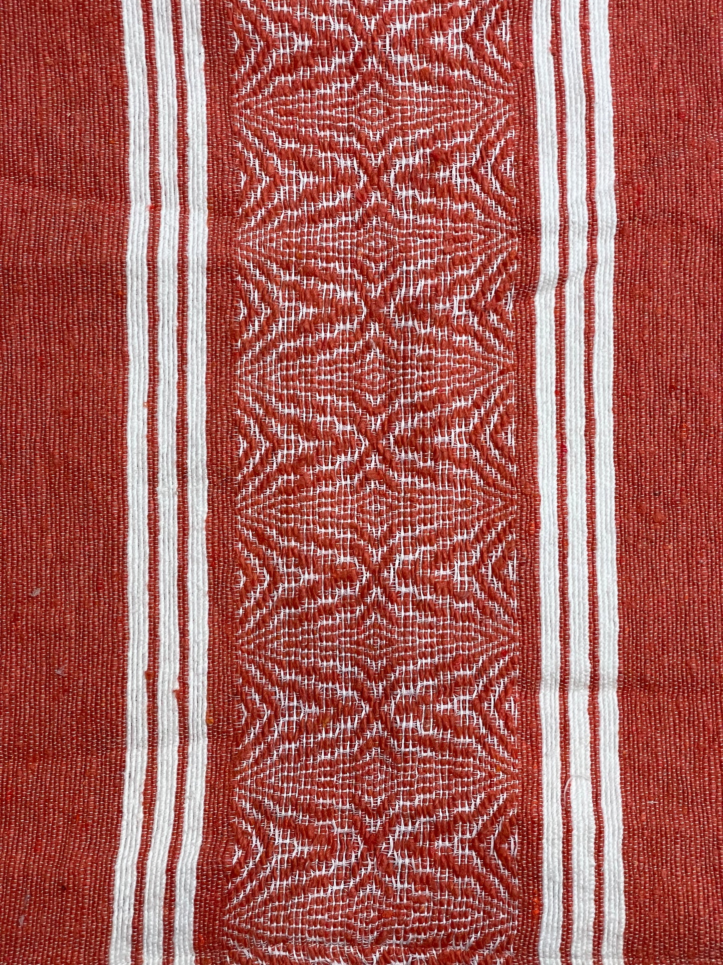 Moroccan Orange Wool Tassel Pillowcase w/White Abstract Pattern 1.75' x 1.46'