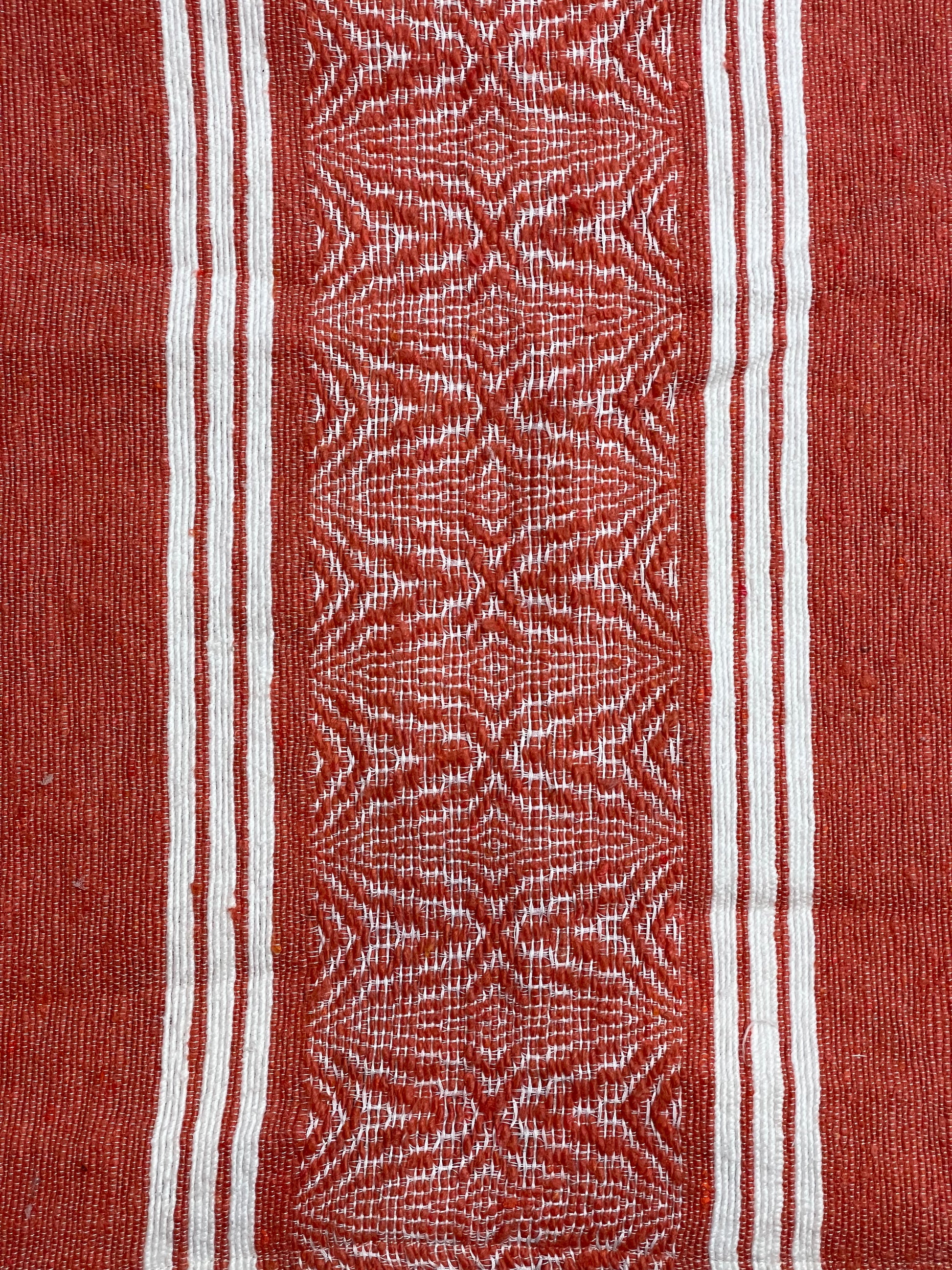 Moroccan Orange Wool Tassel Pillowcase w/White Abstract Pattern 1.75' x 1.46'