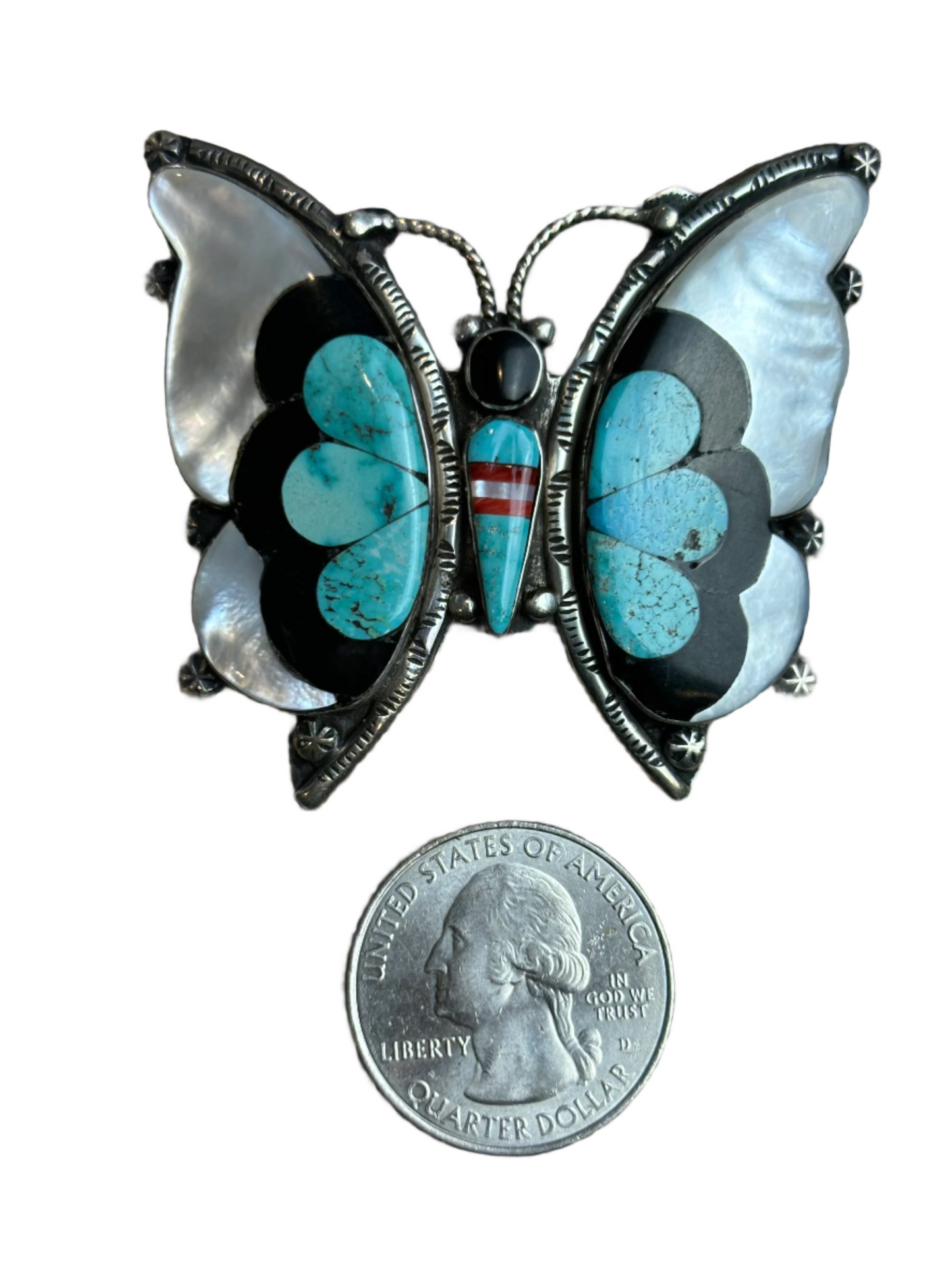 Vintage Pre- 50s Zuni Large Opal/Turquoise Butterfly Inlay Pin