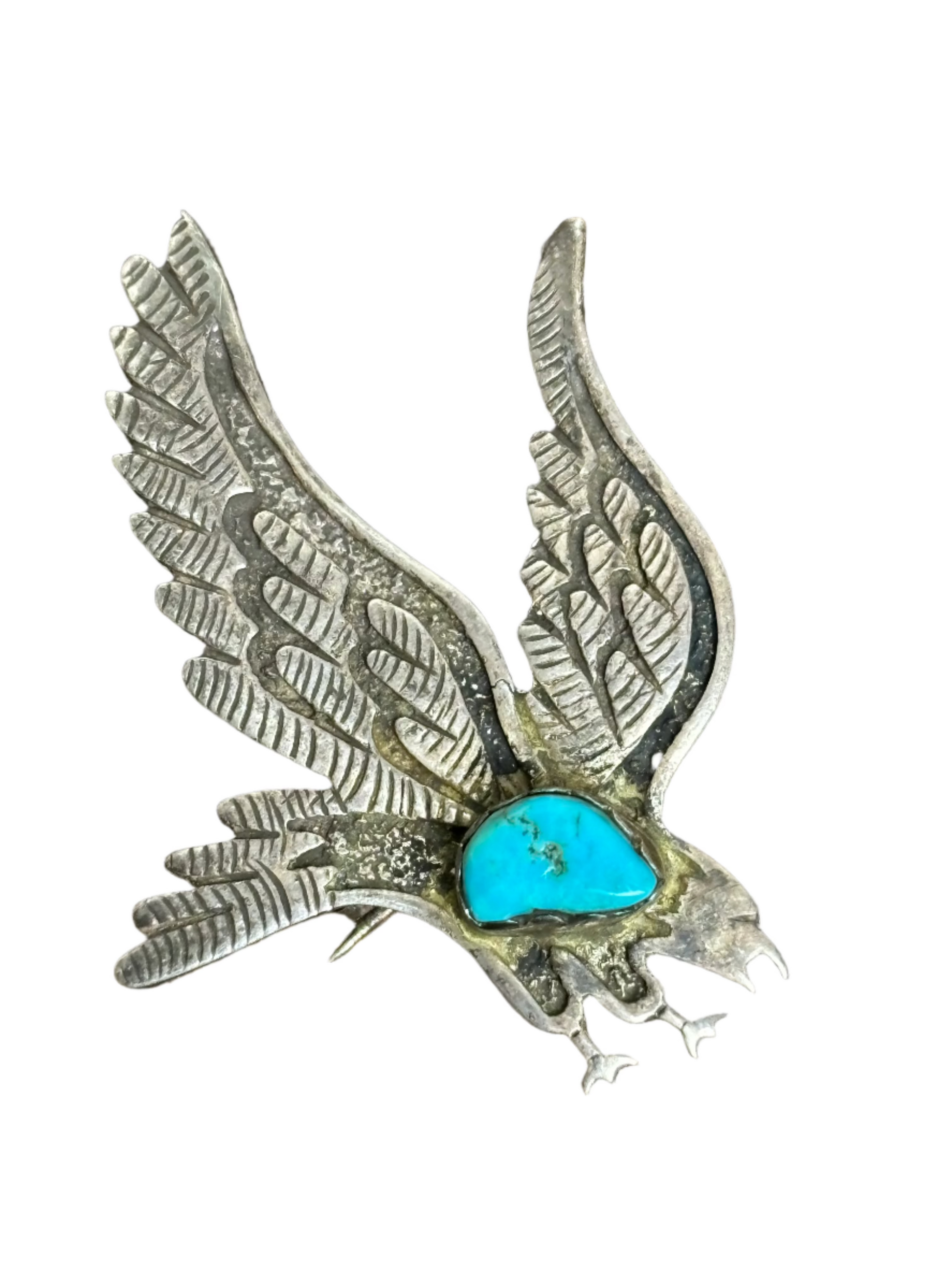 Vintage Sterling Diving Hawk/Eagle Pin w Turquoise
