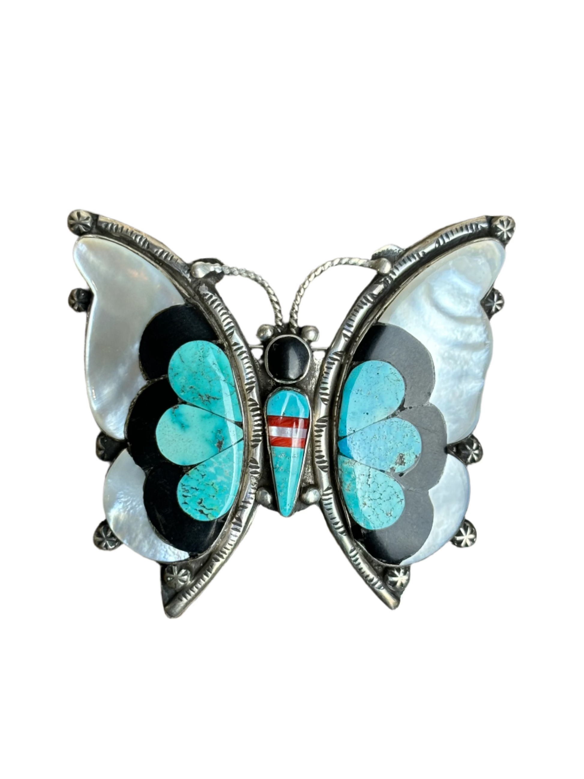 Vintage Pre- 50s Zuni Large Opal/Turquoise Butterfly Inlay Pin