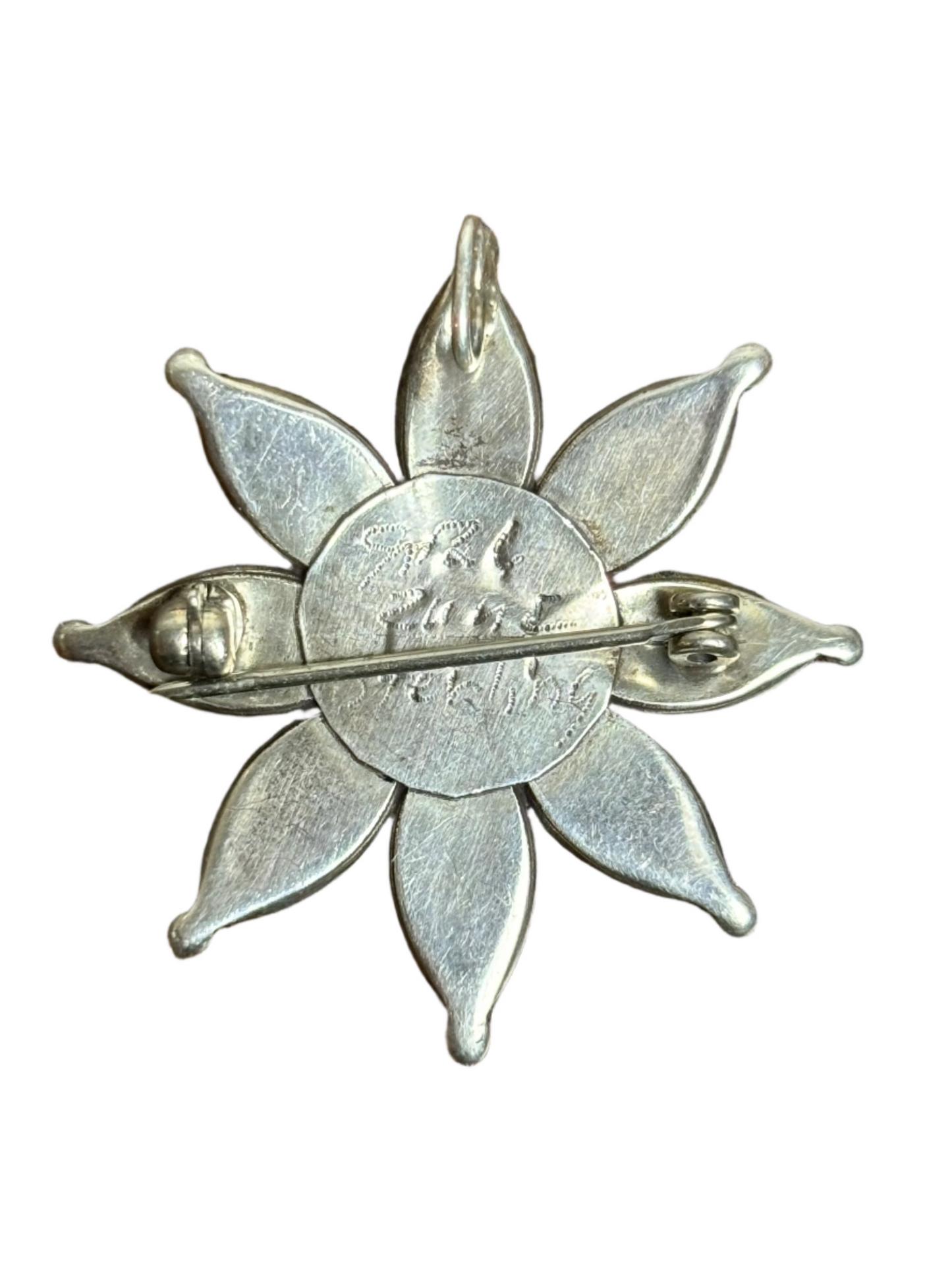 Vintage J.R.C Zuni Sandcast Flower w Turquoise Pin