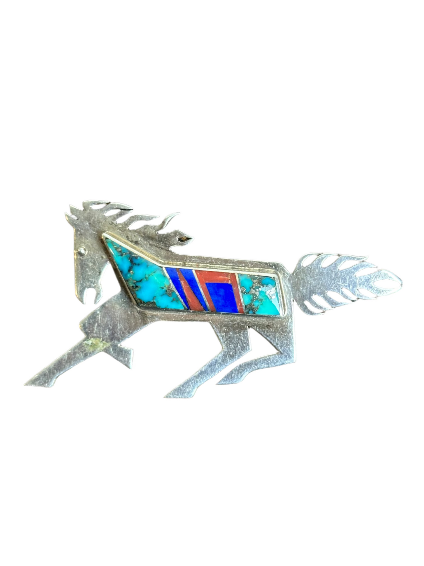 Vintage Robert Vandover Running Inlay Sterling Horse Pin