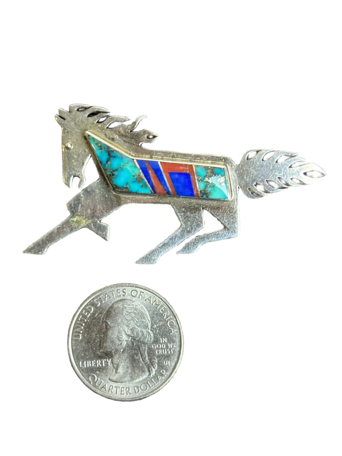 Vintage Robert Vandover Running Inlay Sterling Horse Pin