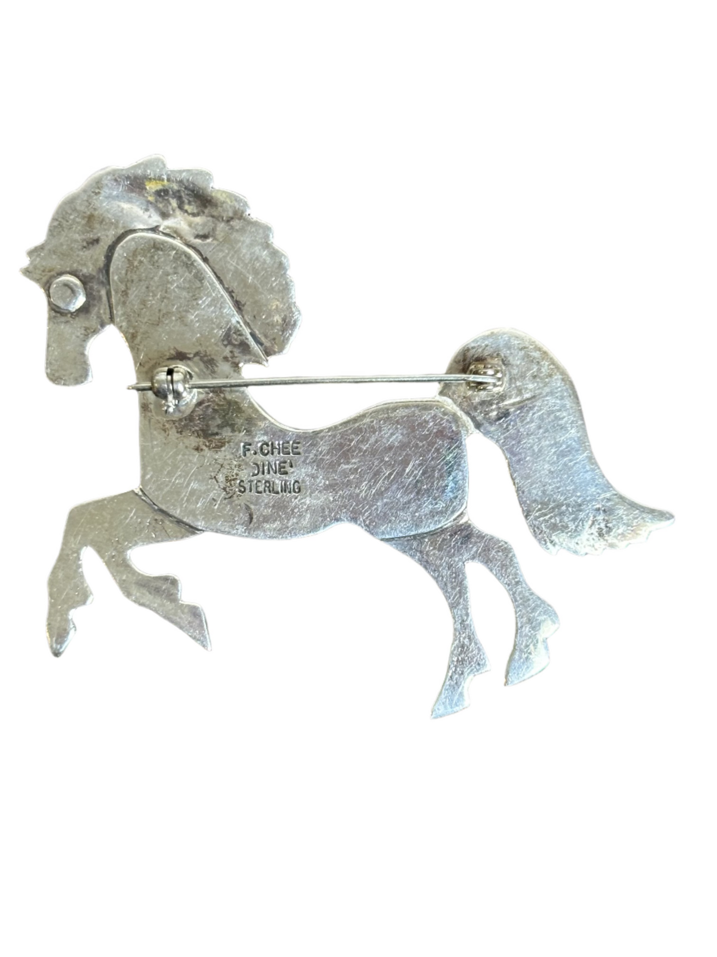 Vintage Navajo F. Chee Jine Sterling Horse Inlay Pin