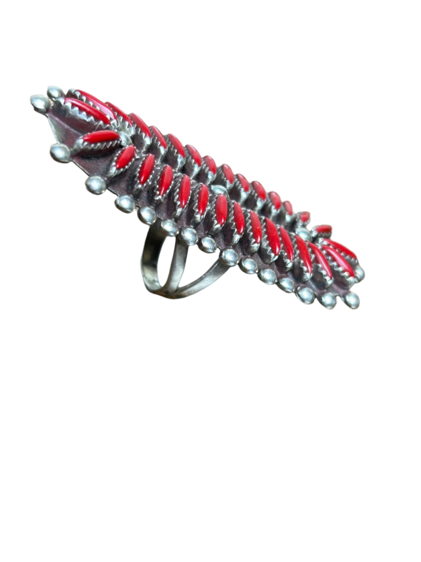 '20s/30s Vintage Zuni Massive Coral Petite Point Ring Sz 7