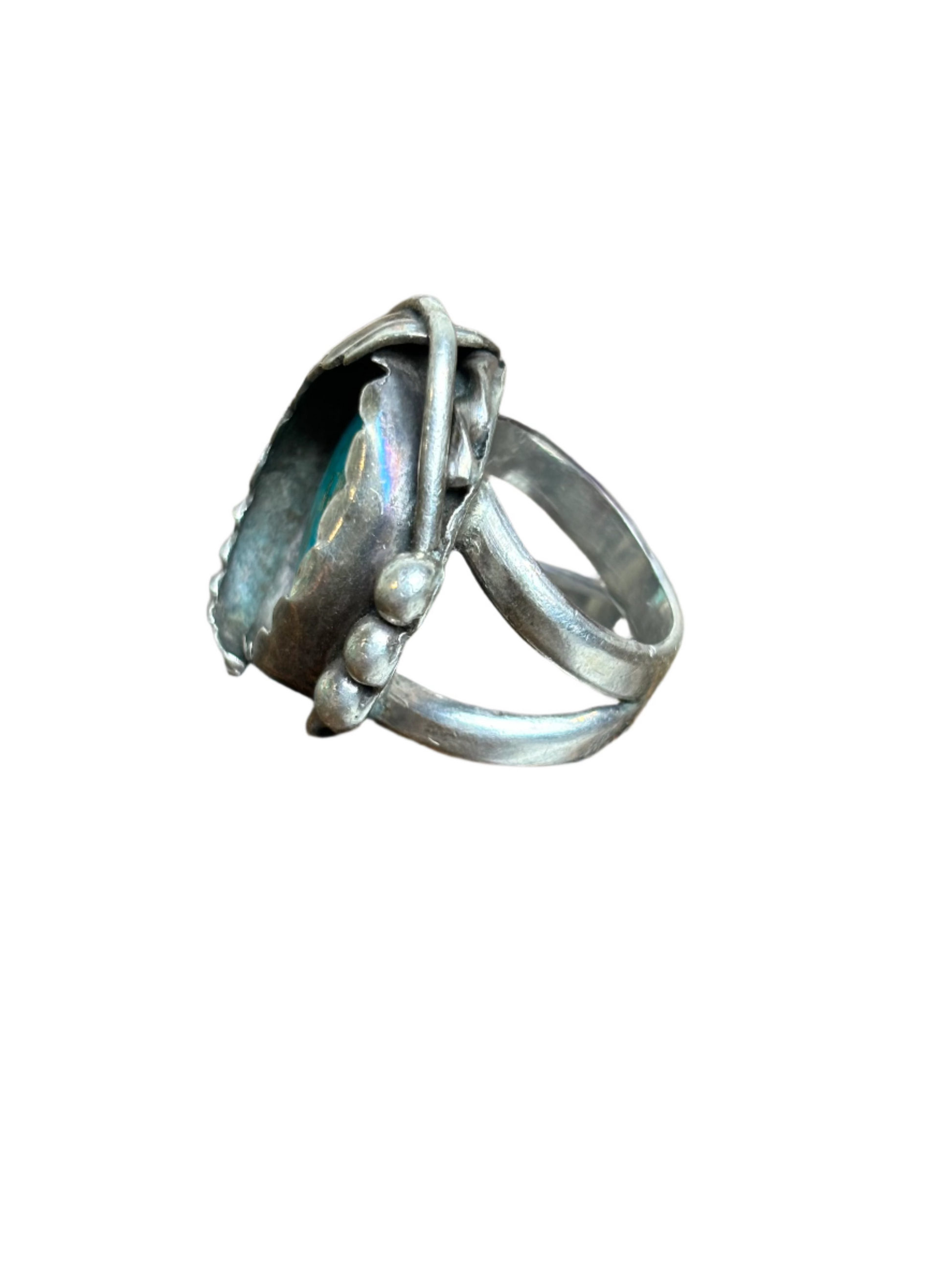 Vintage Turquoise Mtn Sterling Silver Shadowbox Leaf Ring Sz 6 1/2