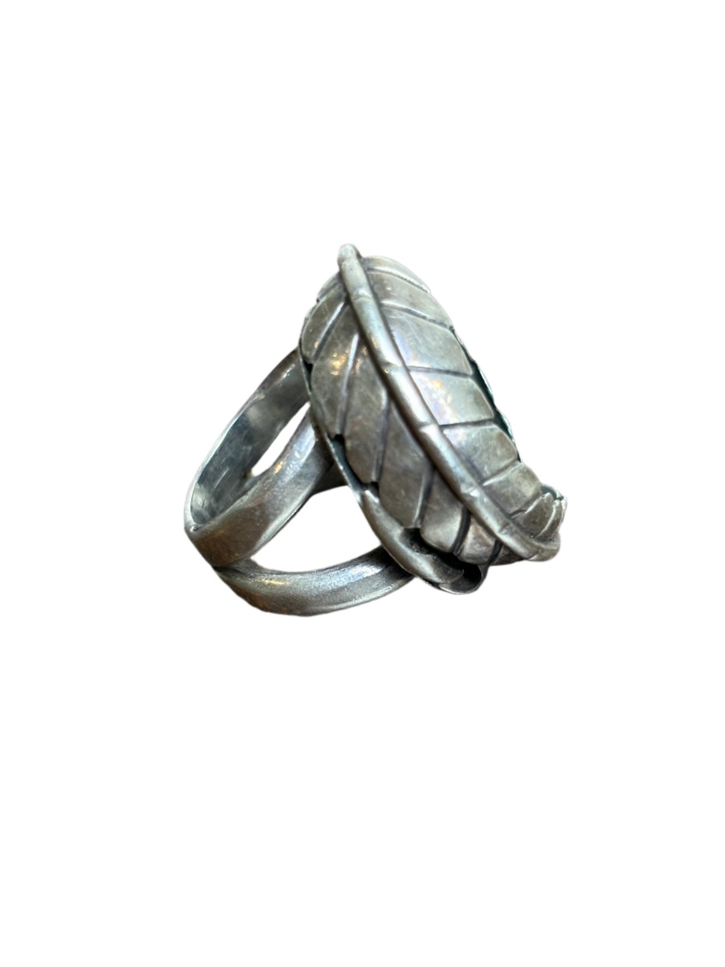 Vintage Turquoise Mtn Sterling Silver Shadowbox Leaf Ring Sz 6 1/2