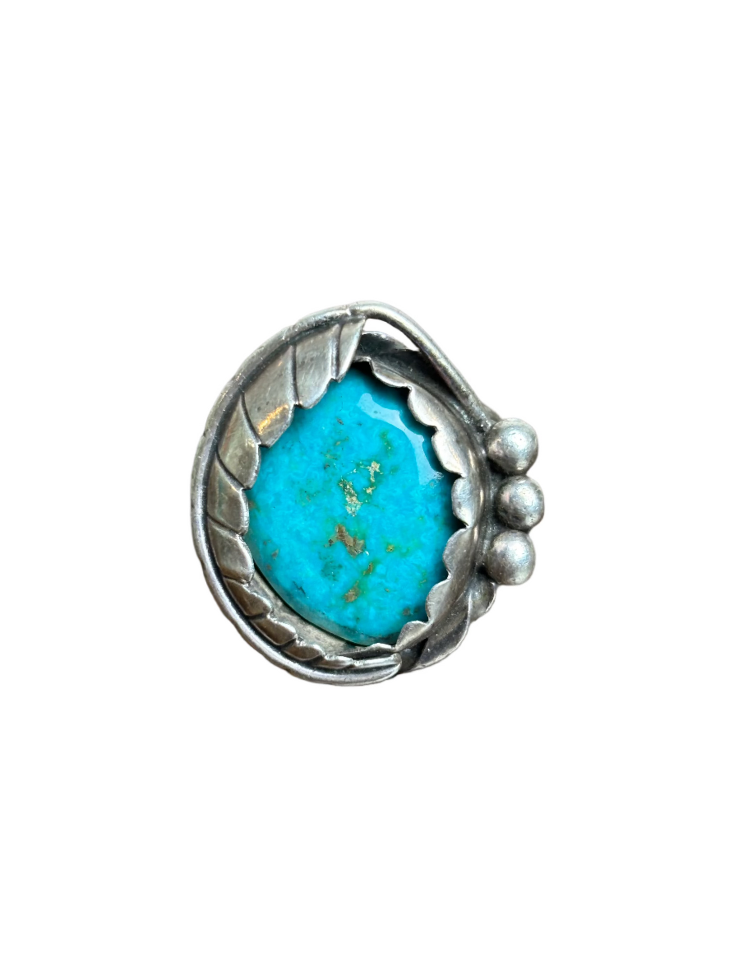Vintage Turquoise Mtn Sterling Silver Shadowbox Leaf Ring Sz 6 1/2
