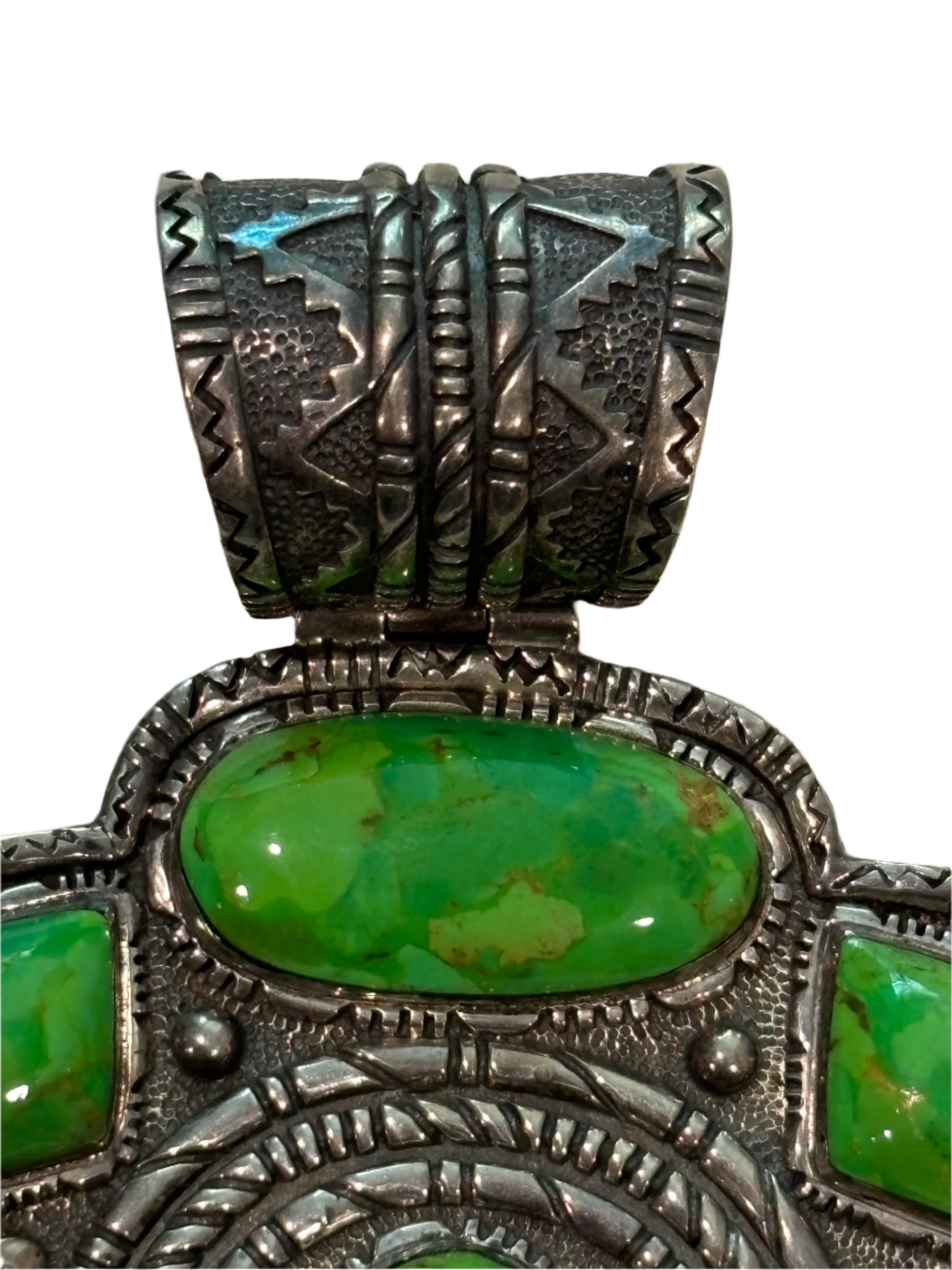 Vintage Giant Naja Green Sonoran Gold Squash Blossom Pendant by CN