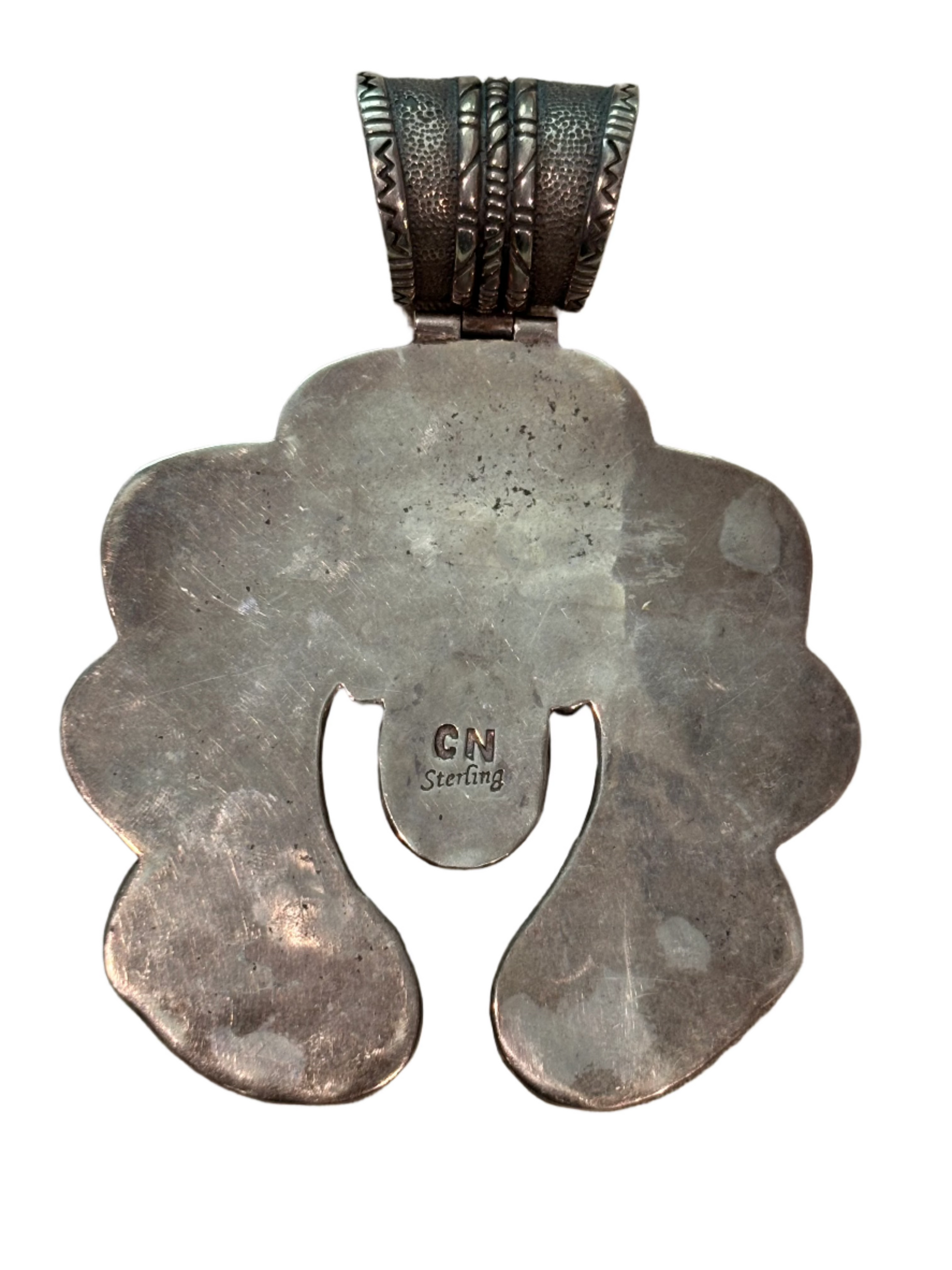 Vintage Giant Naja Green Sonoran Gold Squash Blossom Pendant by CN
