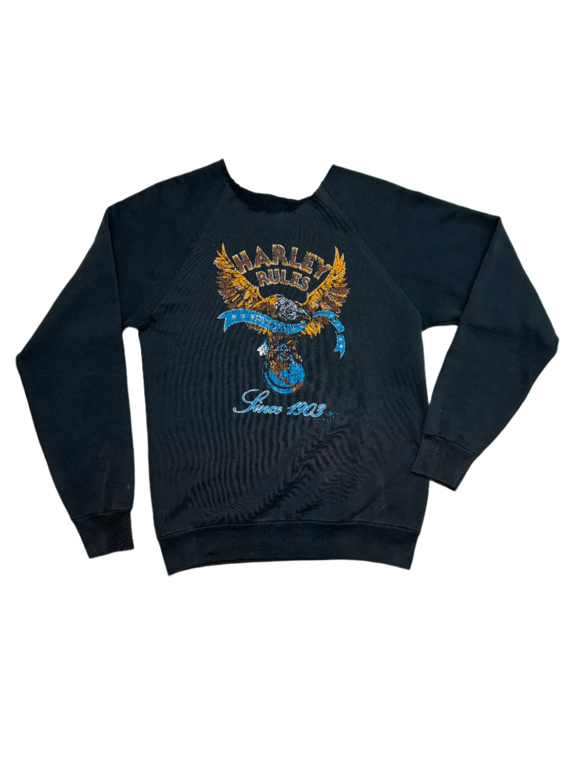 '80s Vintage Blk Harley Davidson Rules Sweatshirt - SML
