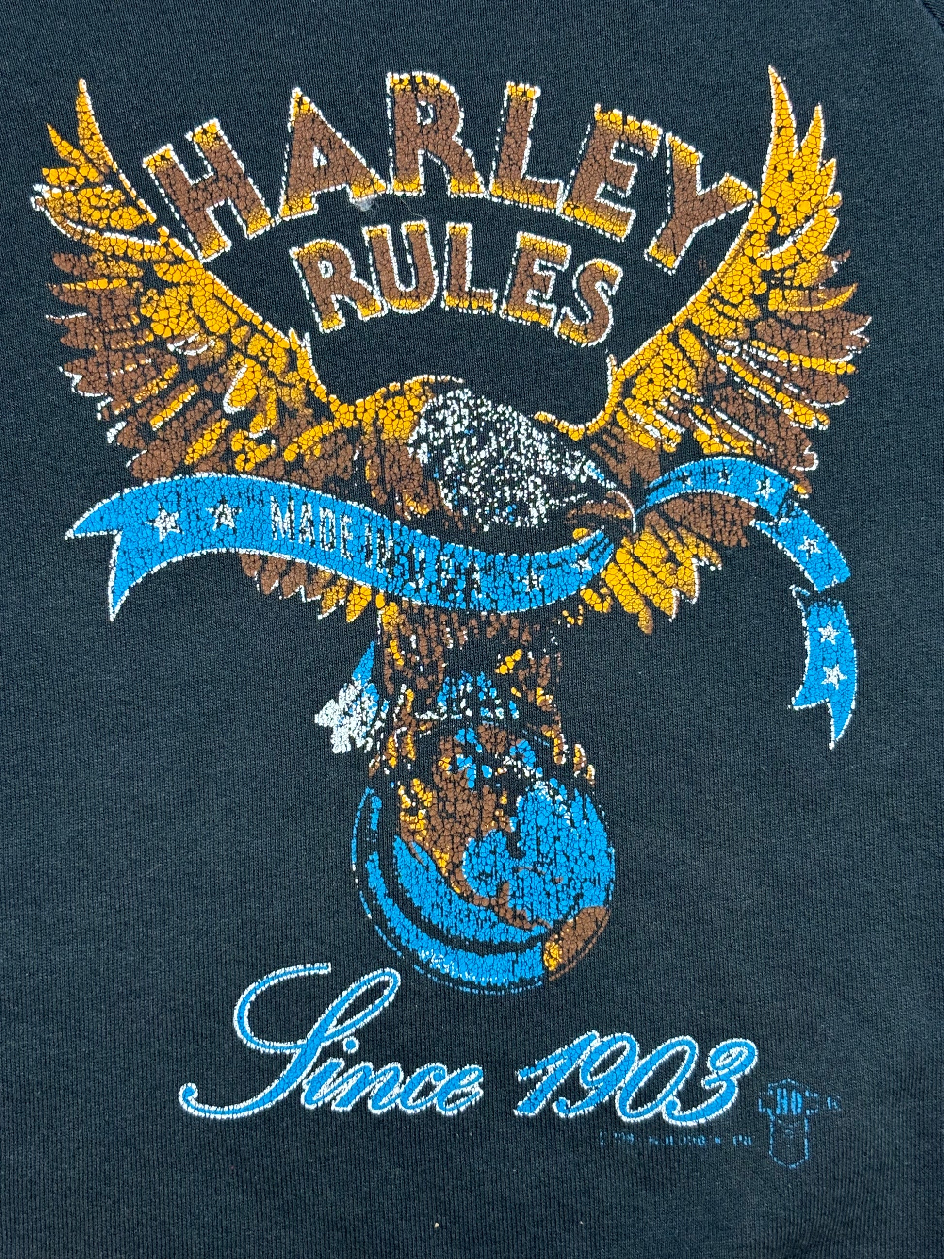 '80s Vintage Blk Harley Davidson Rules Sweatshirt - SML