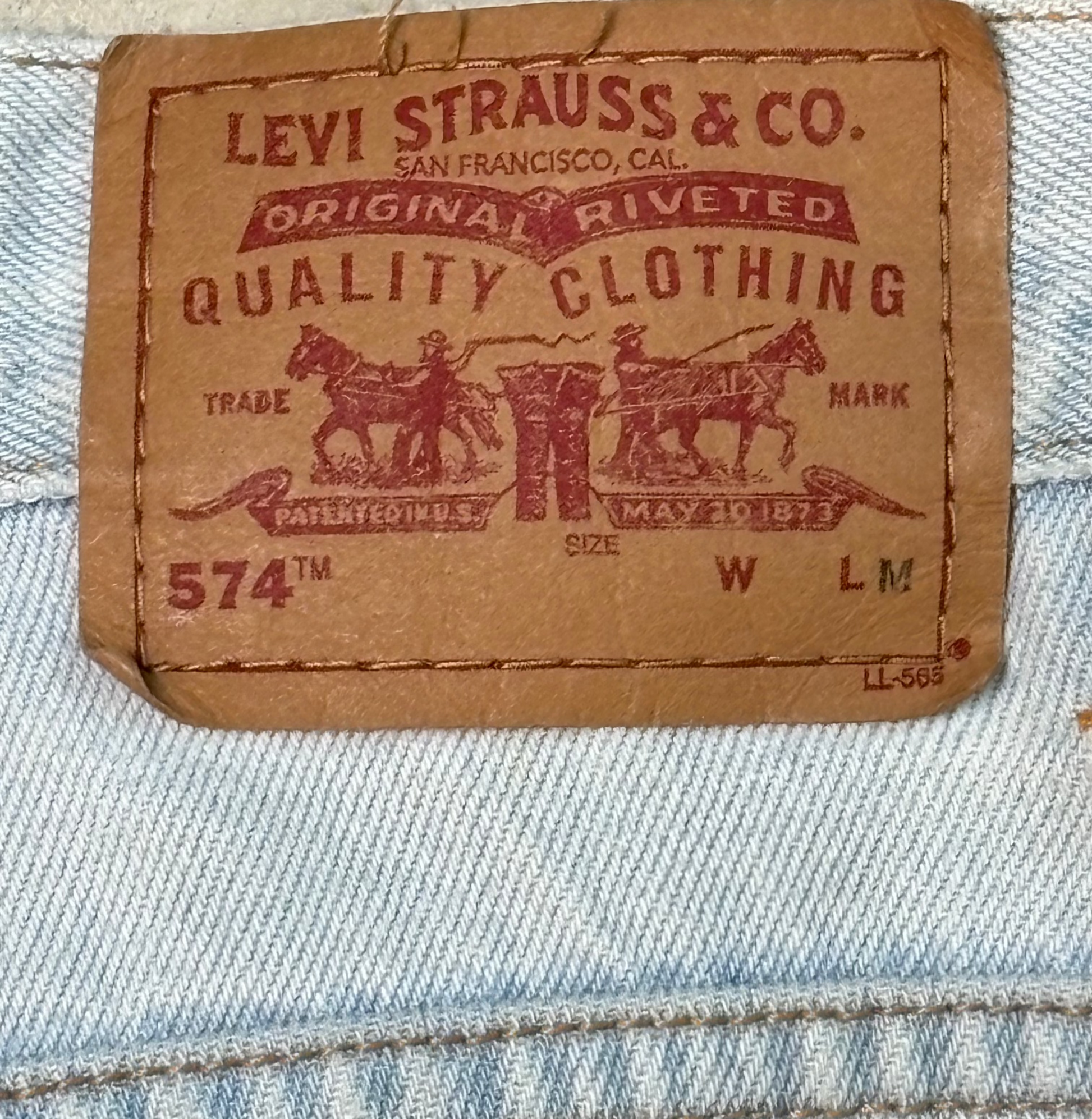 '90s Vintage Levis 574 Lt. Wash w/Rivets 34x30.5