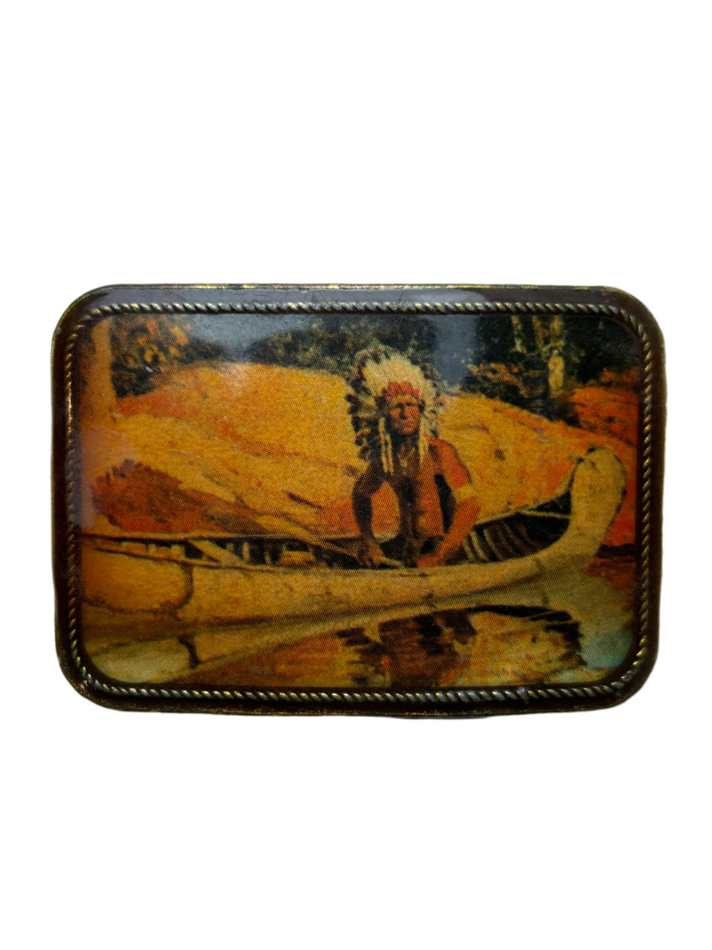 Vintage Remington Chief Indian in Canoe Sepia Buckle