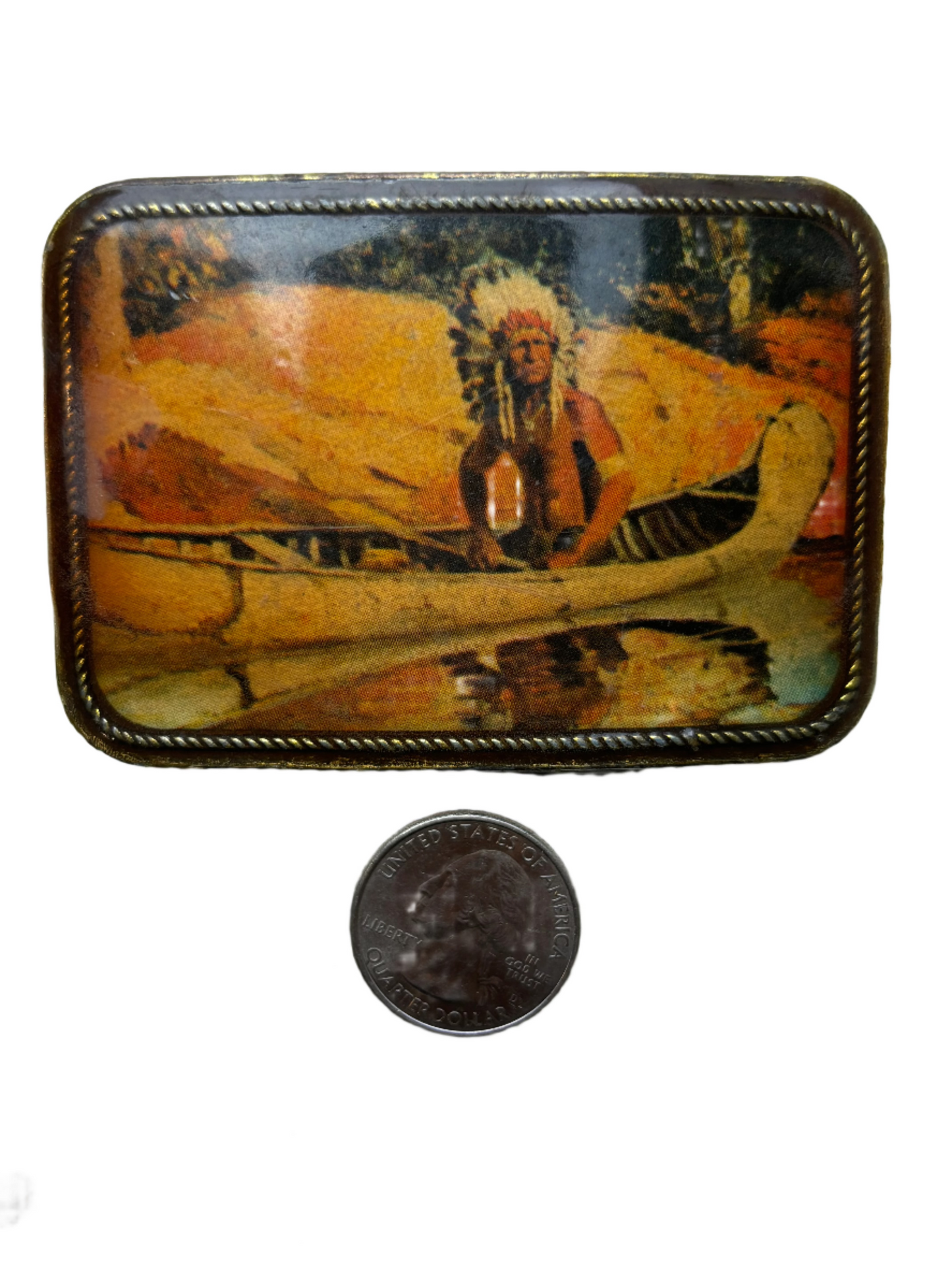 Vintage Remington Chief Indian in Canoe Sepia Buckle