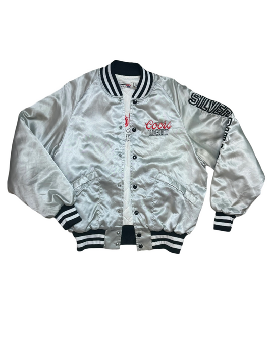 1980's Vintage Silver King Louie Coors Light Satin Bomber Jacket - LRG
