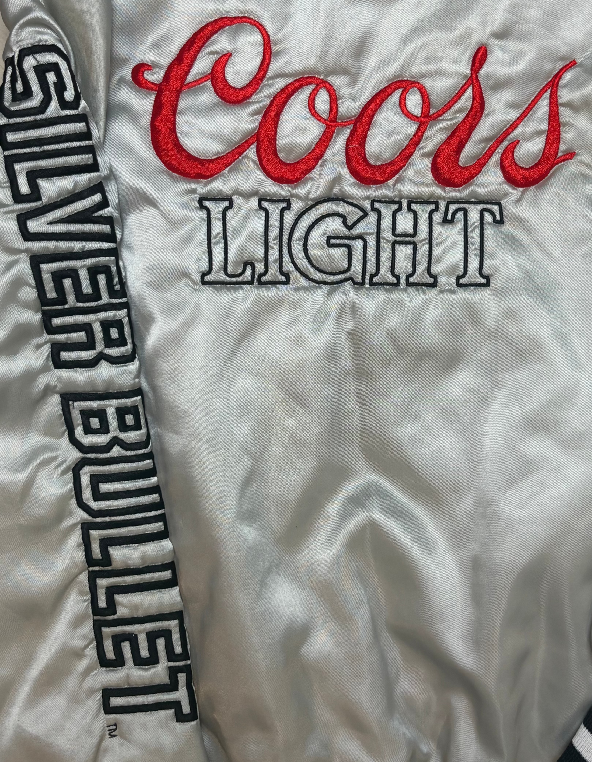 1980's Vintage Silver King Louie Coors Light Satin Bomber Jacket - LRG