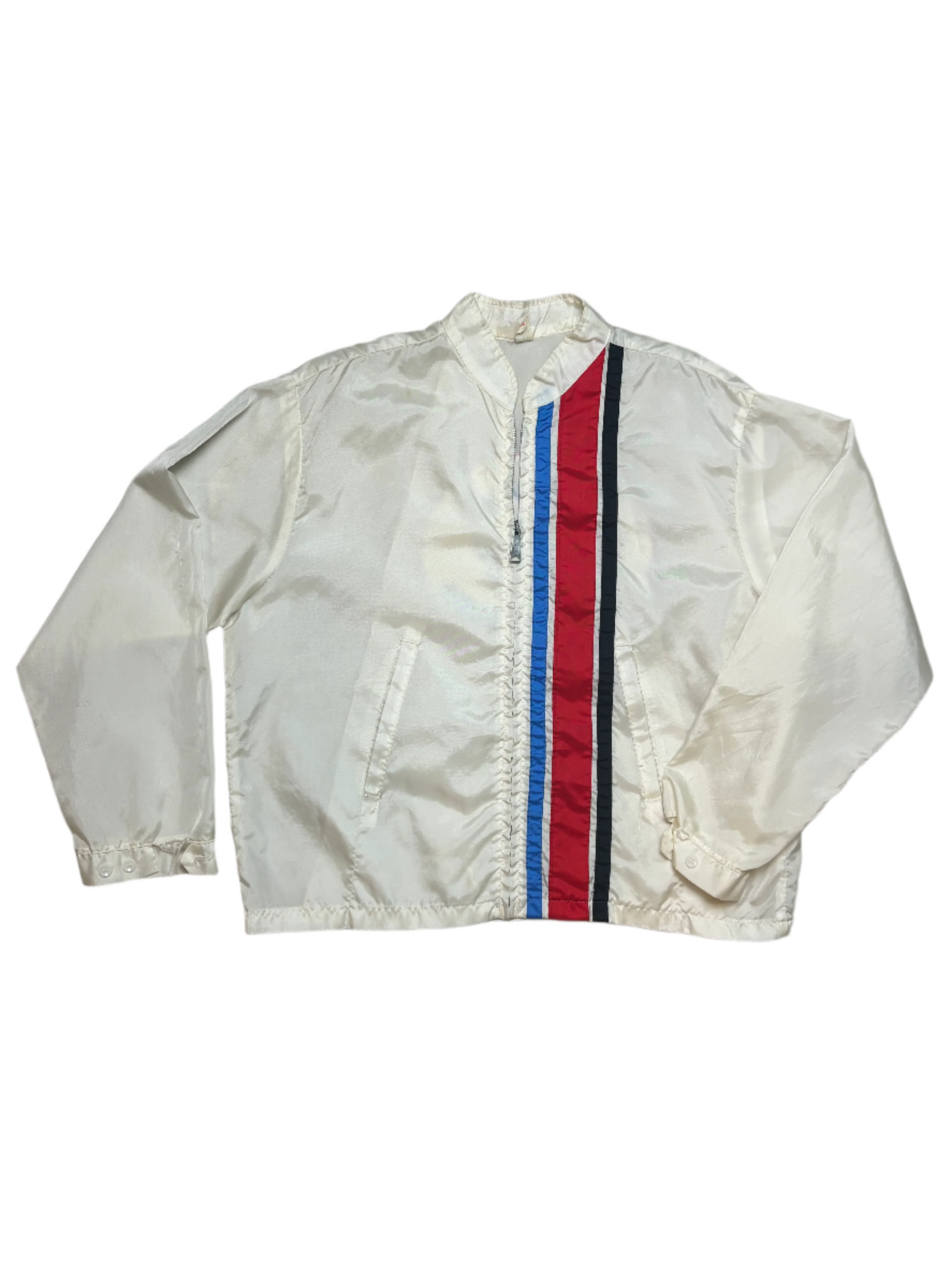 1970's Vintage White MRN Racing Striped Windbreaker Jacket - 3XL