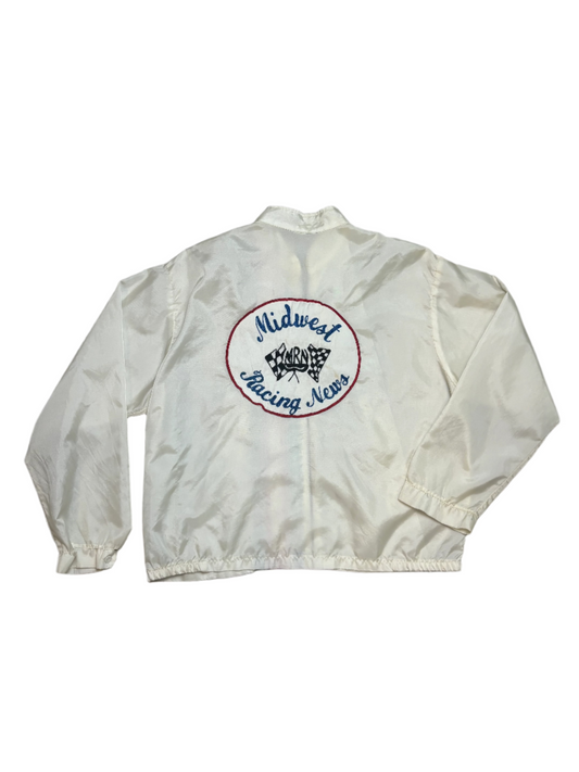 1970's Vintage White MRN Racing Striped Windbreaker Jacket - 3XL