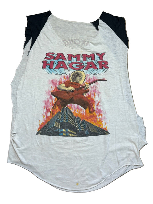 1983 Vintage White Sammy Hagar "Burning Through TX" Cut T-Shirt - SML