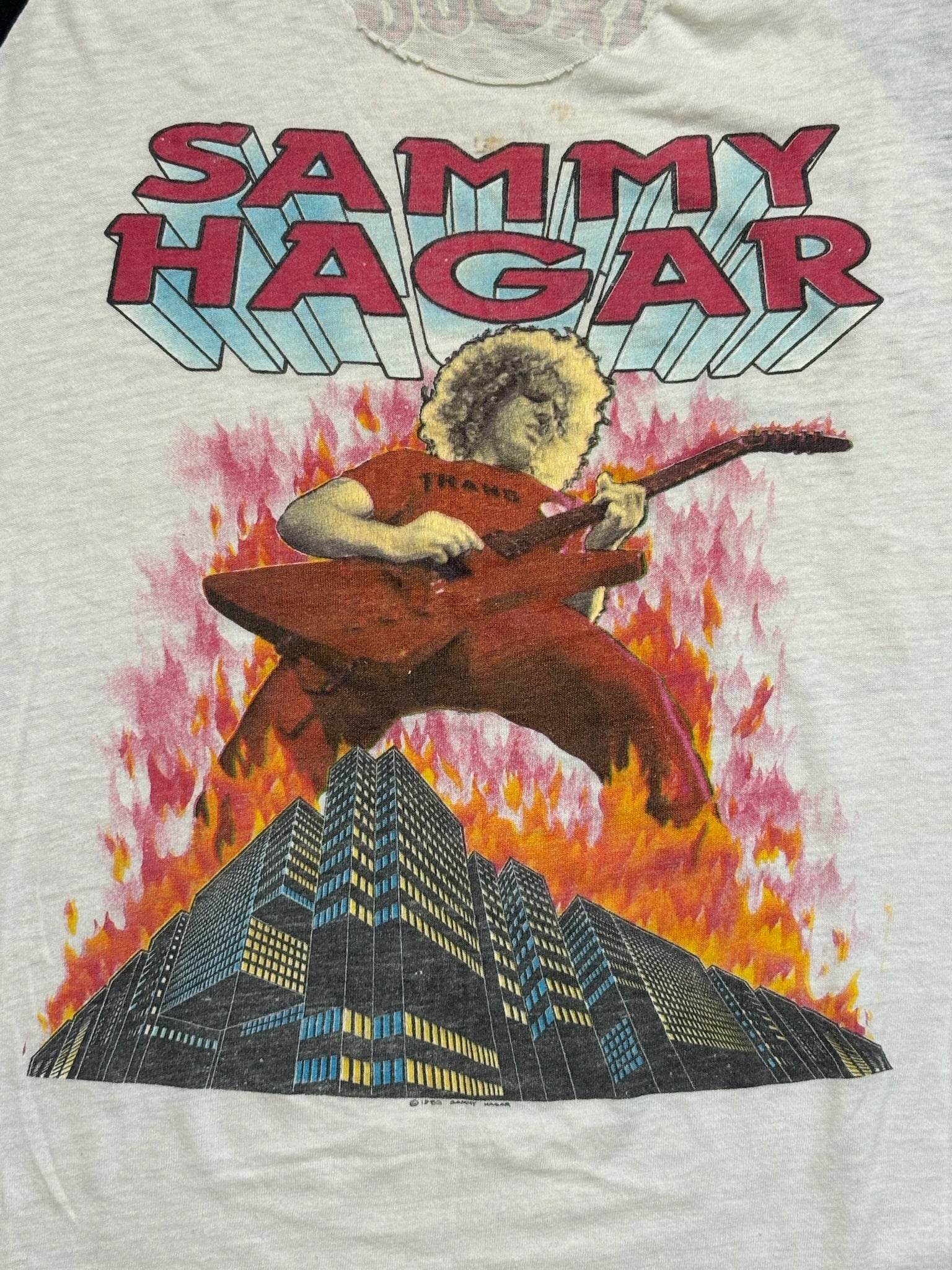 1983 Vintage White Sammy Hagar "Burning Through TX" Cut T-Shirt - SML
