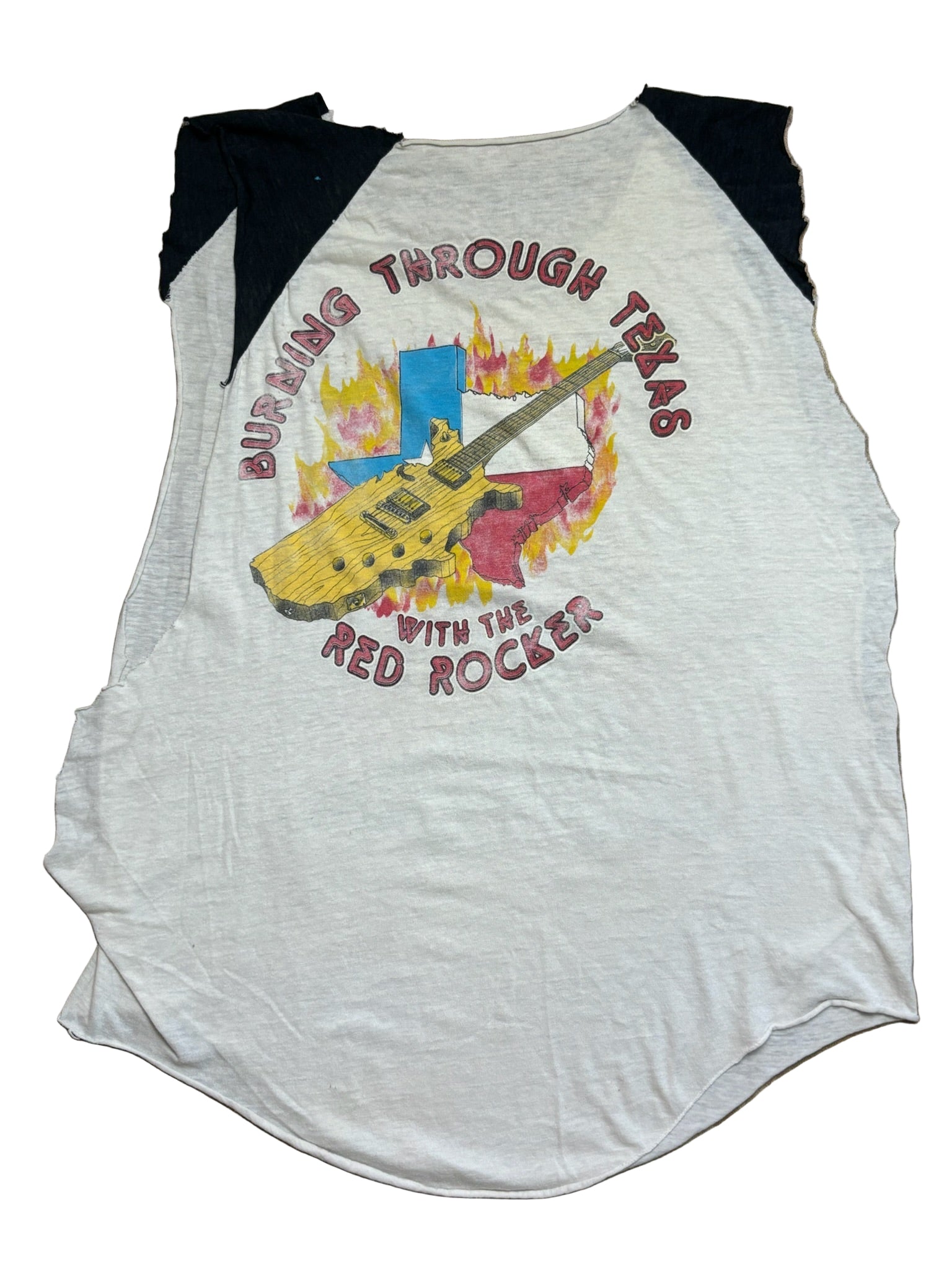1983 Vintage White Sammy Hagar "Burning Through TX" Cut T-Shirt - SML