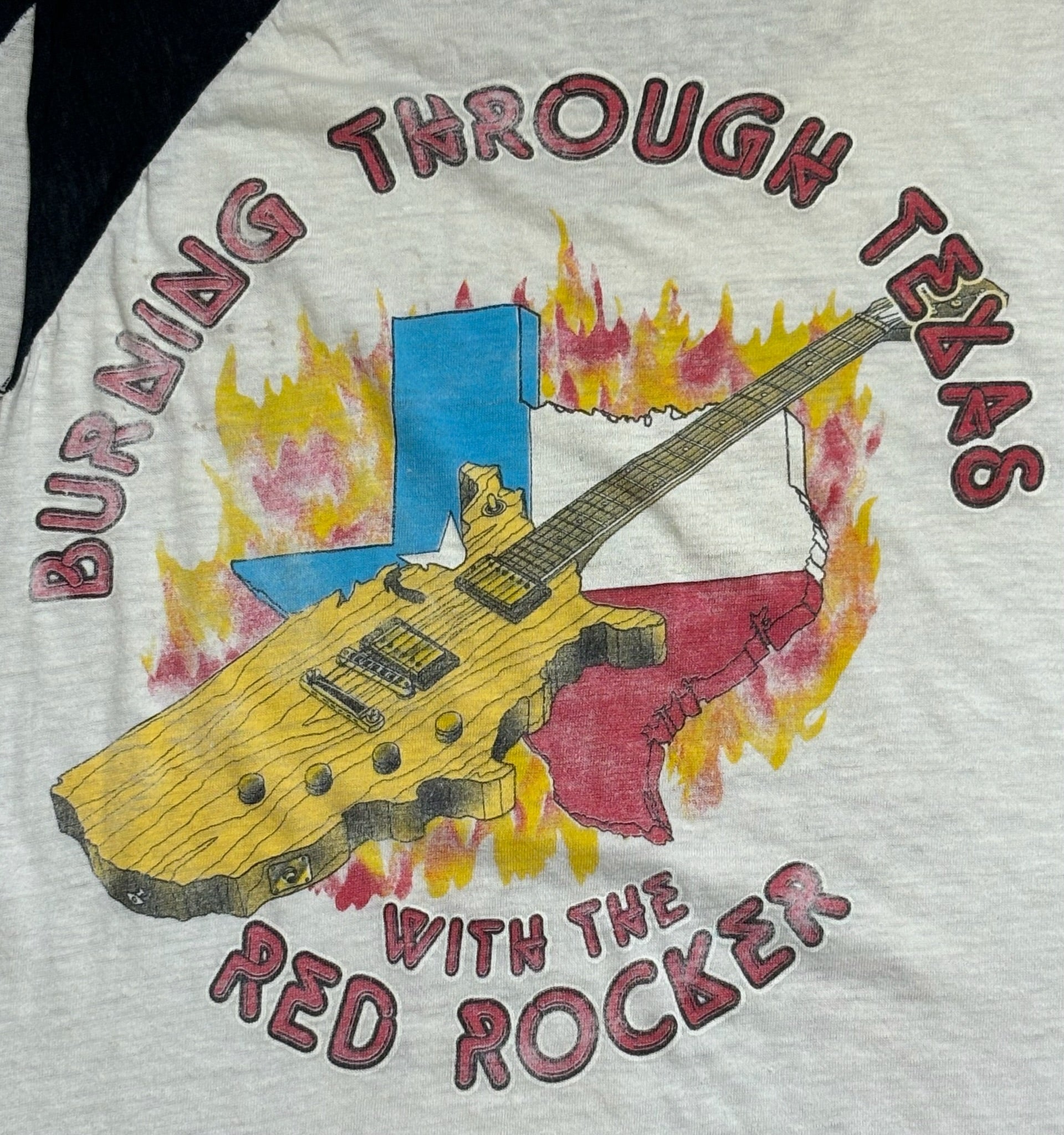 1983 Vintage White Sammy Hagar "Burning Through TX" Cut T-Shirt - SML