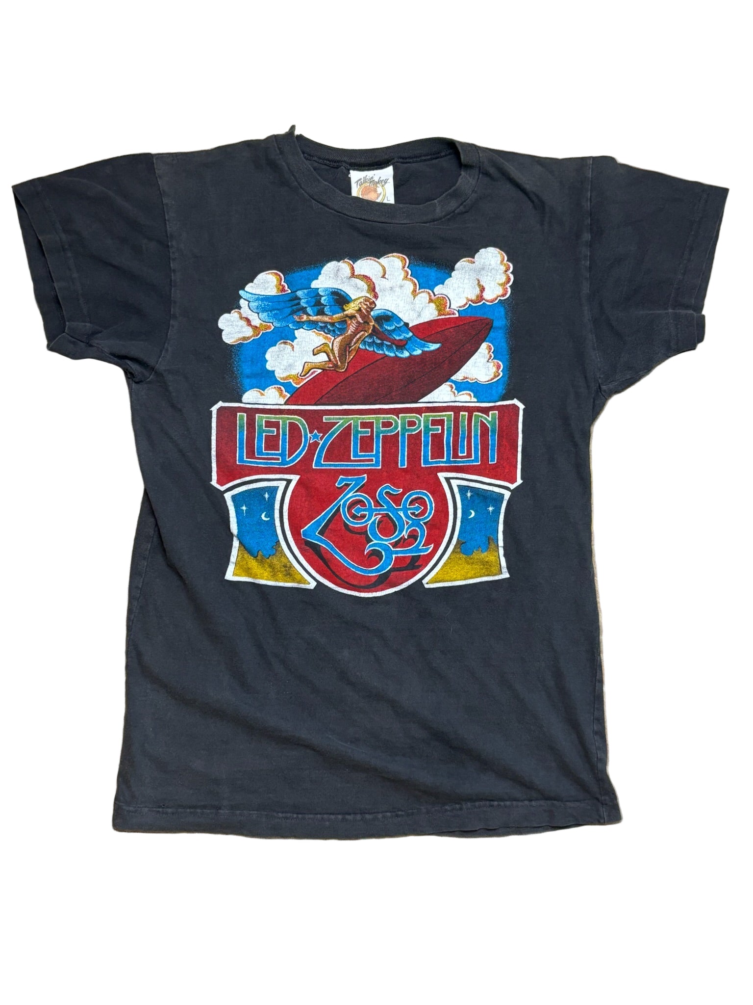 1970s Vintage Black Led Zepplin IV "Zoso" Bootleg T-Shirt - SML