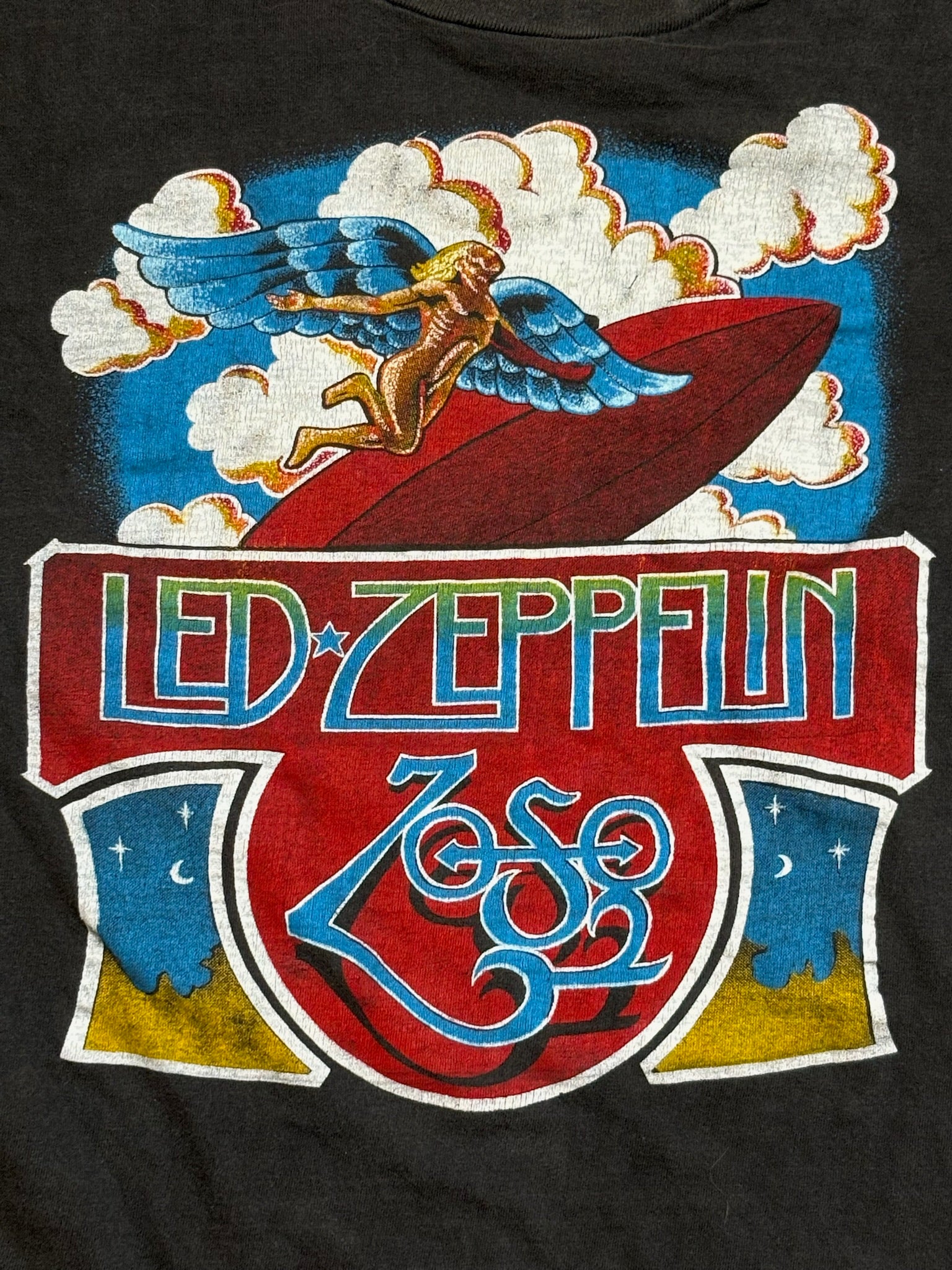 1970s Vintage Black Led Zepplin IV "Zoso" Bootleg T-Shirt - SML